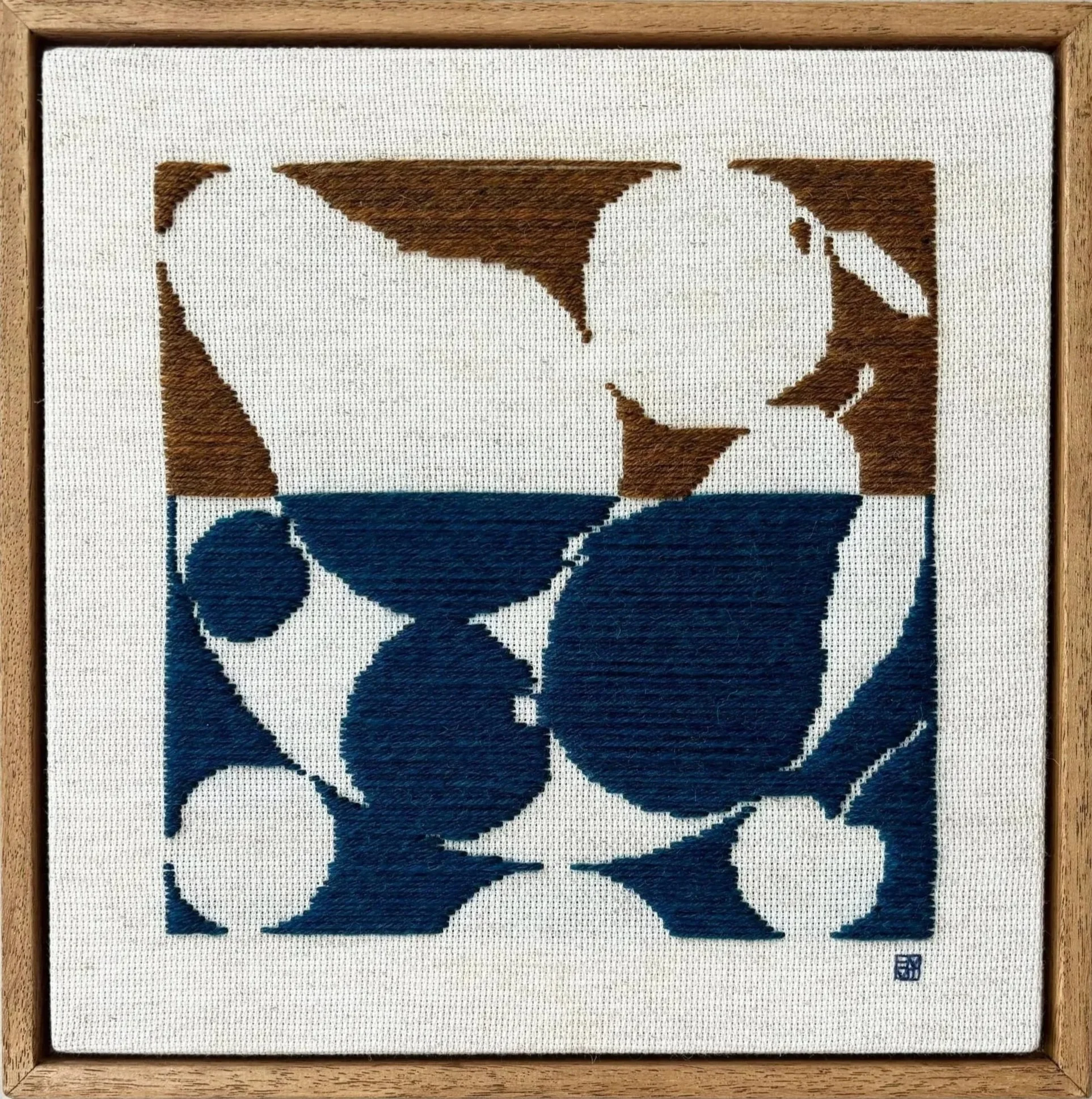 PEAR IN A BOWL, 2025, wool on cotton, 30.5 × 30.5 cm; framed size 33.5 × 33.5 cm