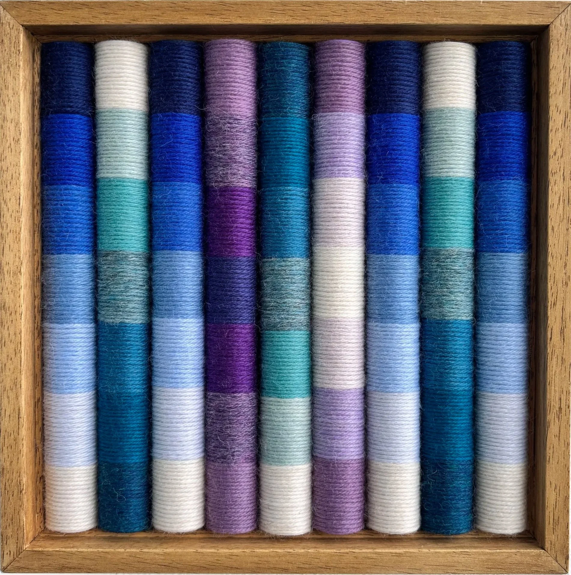 FLIRT, 2026, wool on wood, 23.5 × 23.5 cm