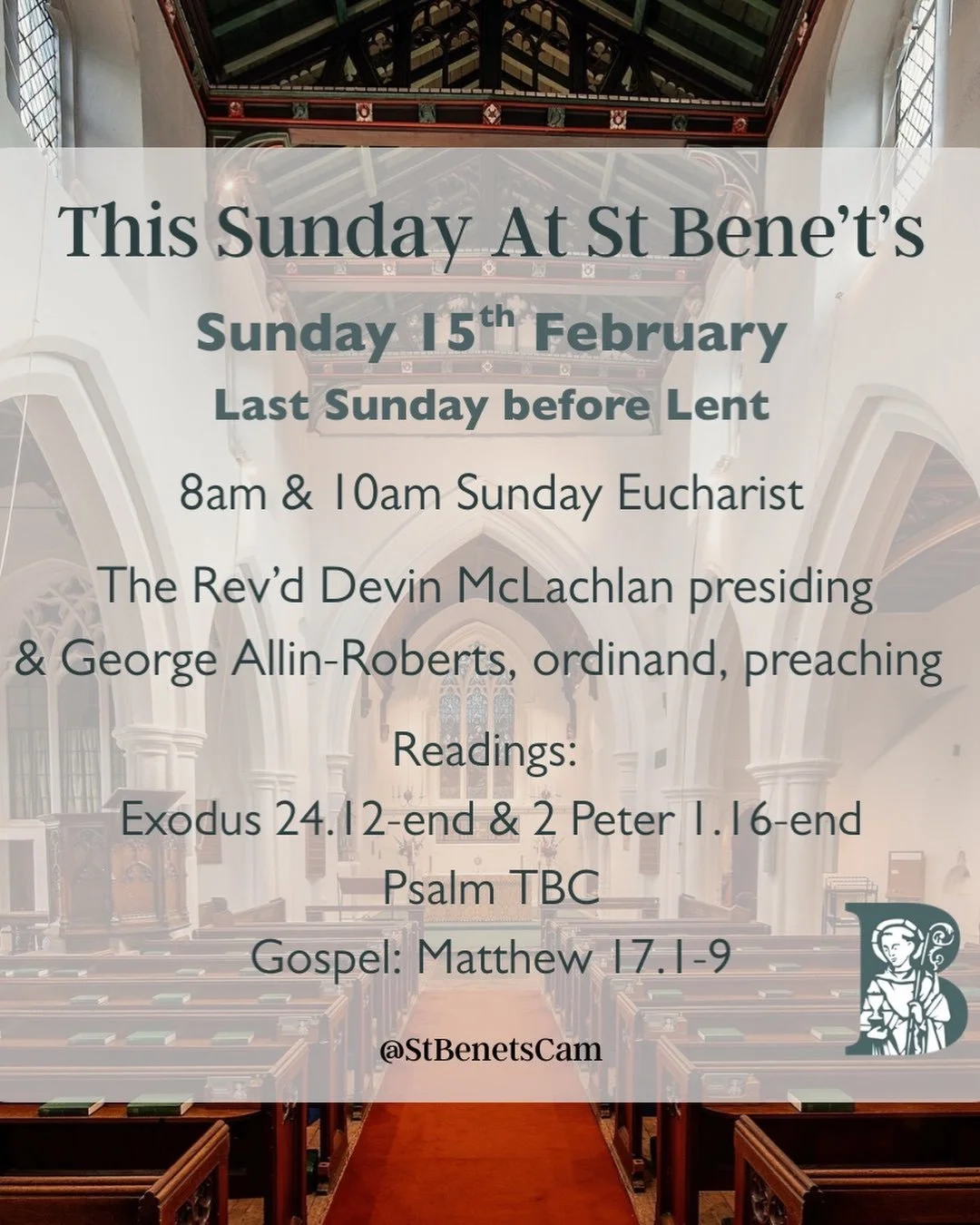 This Sunday at St.Bene&rsquo;t&rsquo;s 💙 #church #cambridge