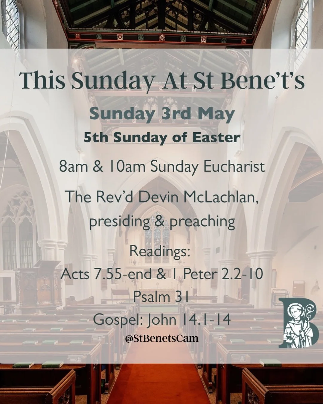 This Sunday at St Bene&rsquo;t&rsquo;s 💙
#church #cambridge