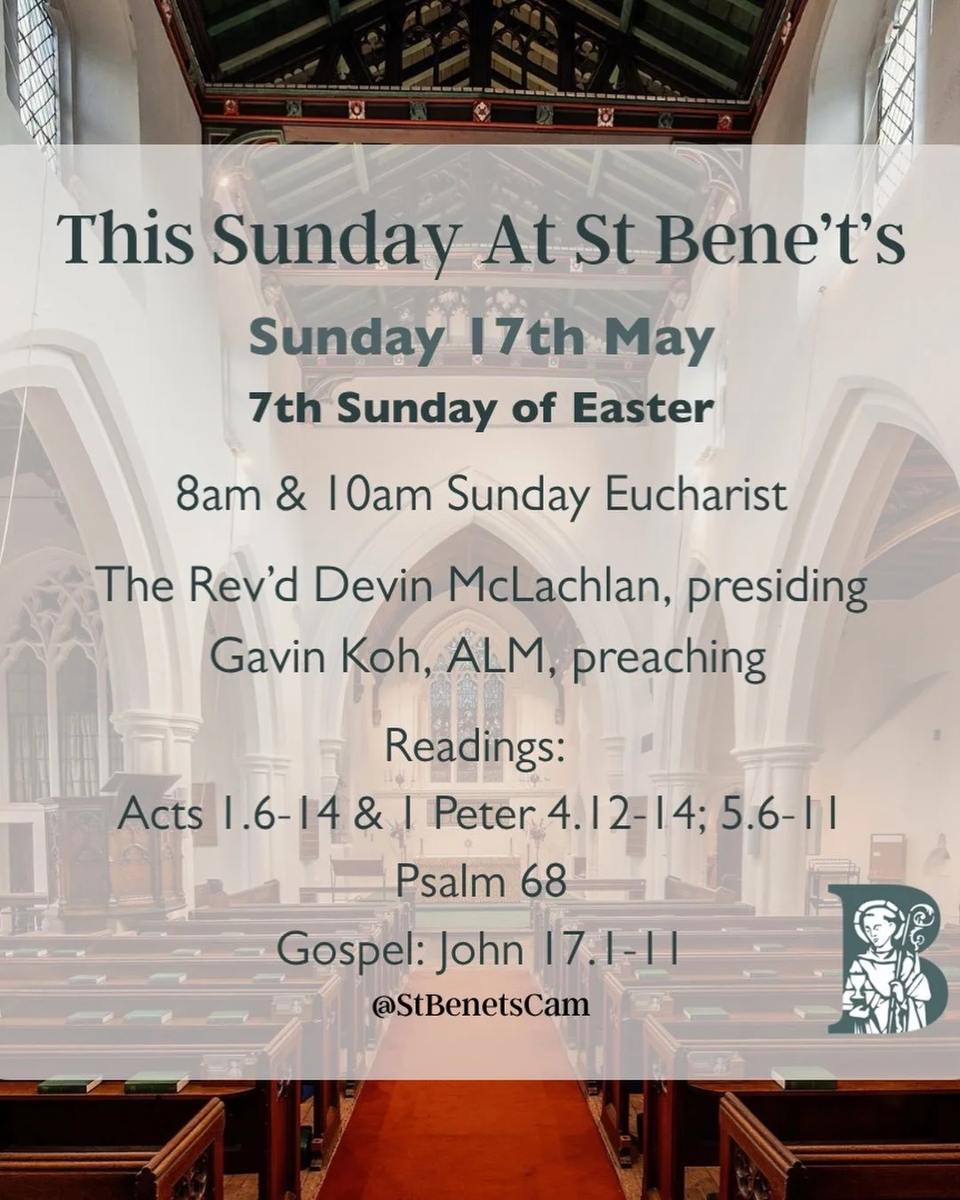 This Sunday at St Bene&rsquo;t&rsquo;s 💙
#church #cambridge