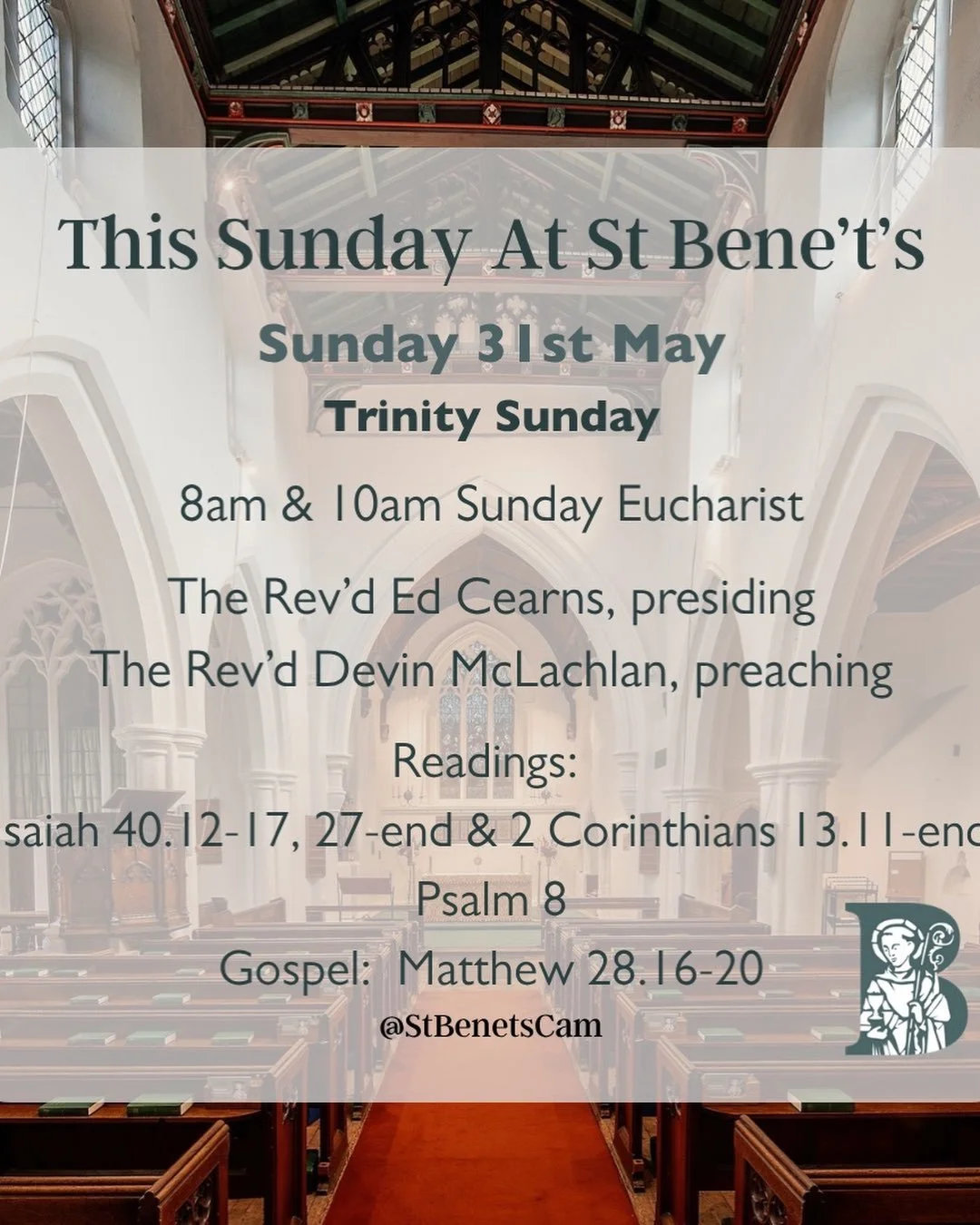 This Sunday at St Bene&rsquo;t&rsquo;s 💙
#church #cambridge