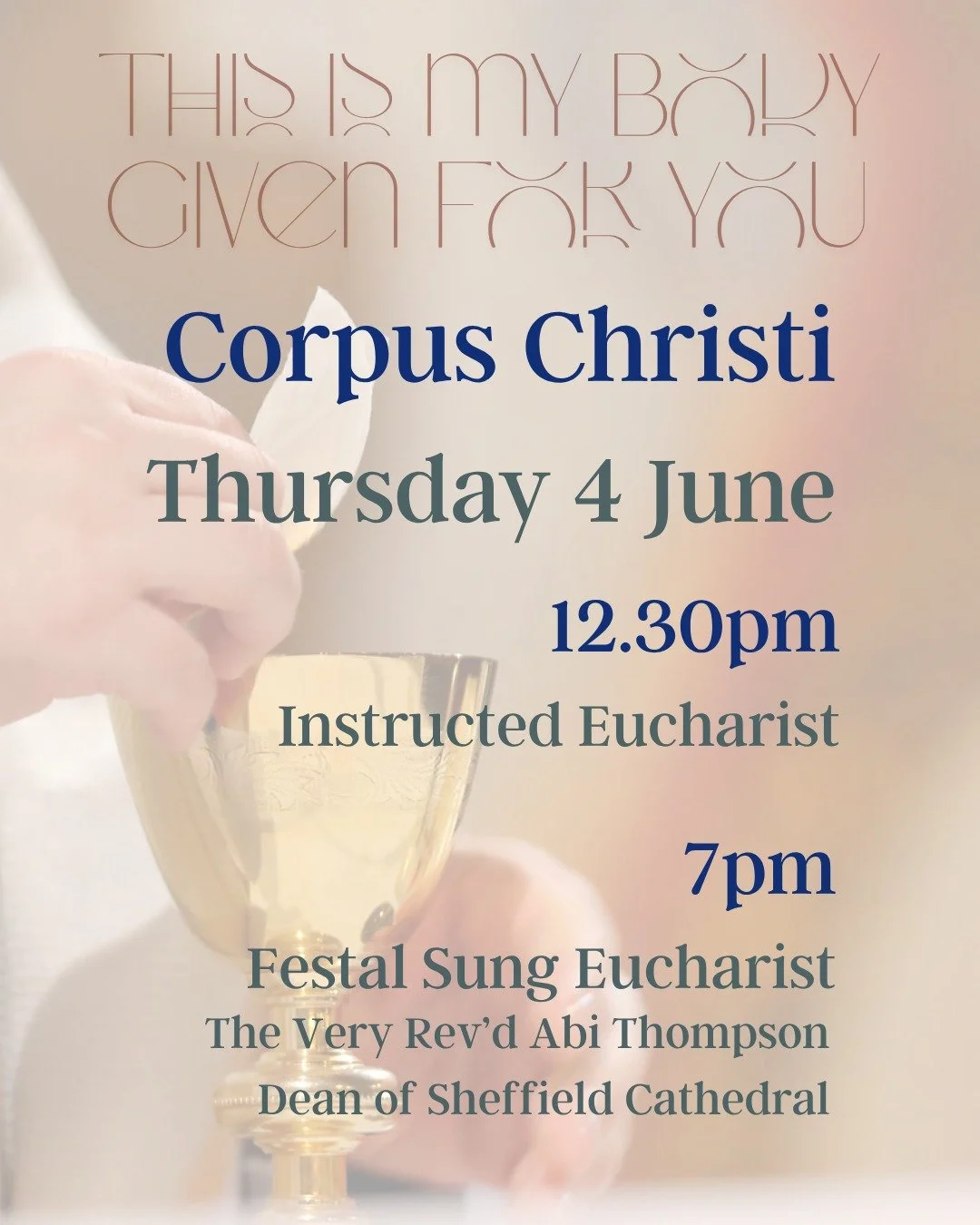 Be sure to join us for the Feast of Corpus Christi, this Thursday 4 June. 
At 12.30pm there will be an Instructed Eucharist, exploring the meaning and symbolism of the liturgy. 
And at 7pm, join us at @stbenetscam for a festal Eucharist, The Very Rev