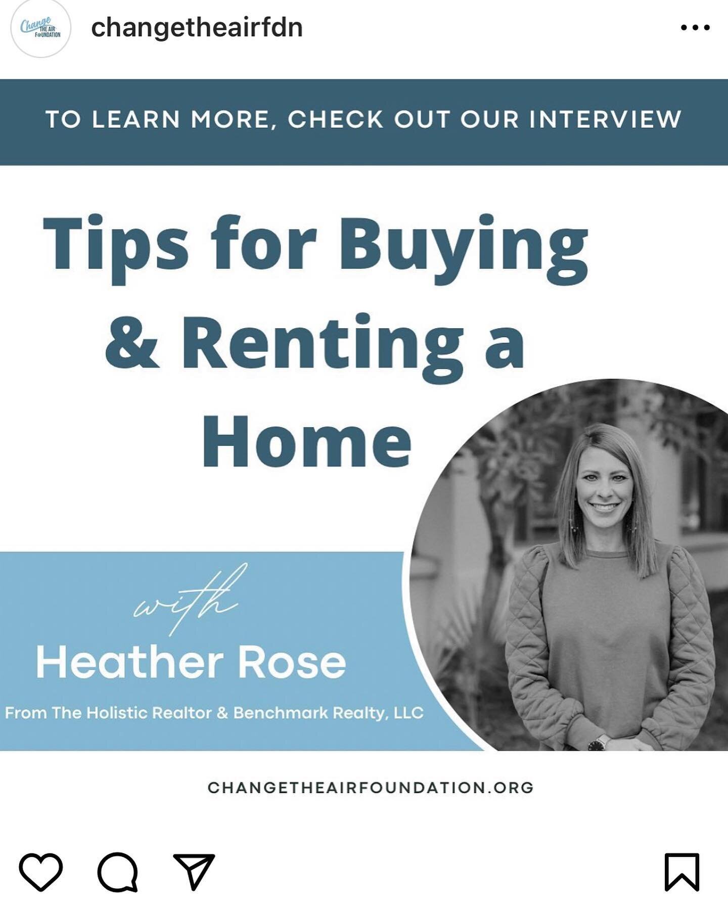 Catch my latest interview with @changetheairfdn! Learn how to protect yourself when purchasing  a home! 🏡 

https://changetheairfoundation.org/a-realtors.../

#healthyhomeresources #middletncommunity #middletnrealtors #middletnrealestate #moldconsci