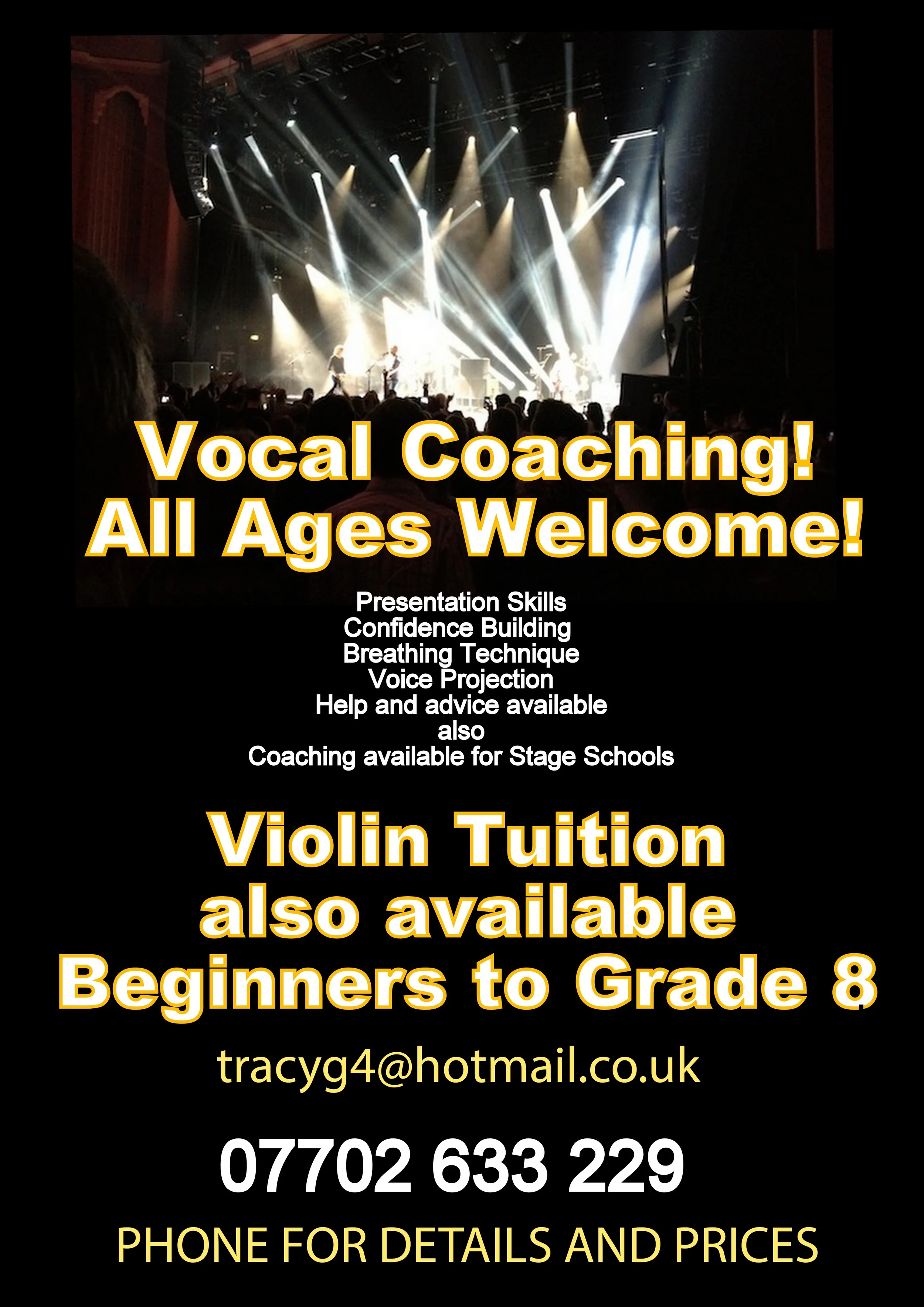 Violin Tutor, Violin Lessons, Violin Tuition, Vocal Teacher, Vocal Coaching, Singing Tuition
