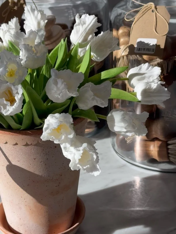 Our faux parrot tulips are back in stock just in time for Spring! They make a beautiful bouquet or just put one in our pretty silver vases!

We&rsquo;re open Tuesday-Saturday 10-5