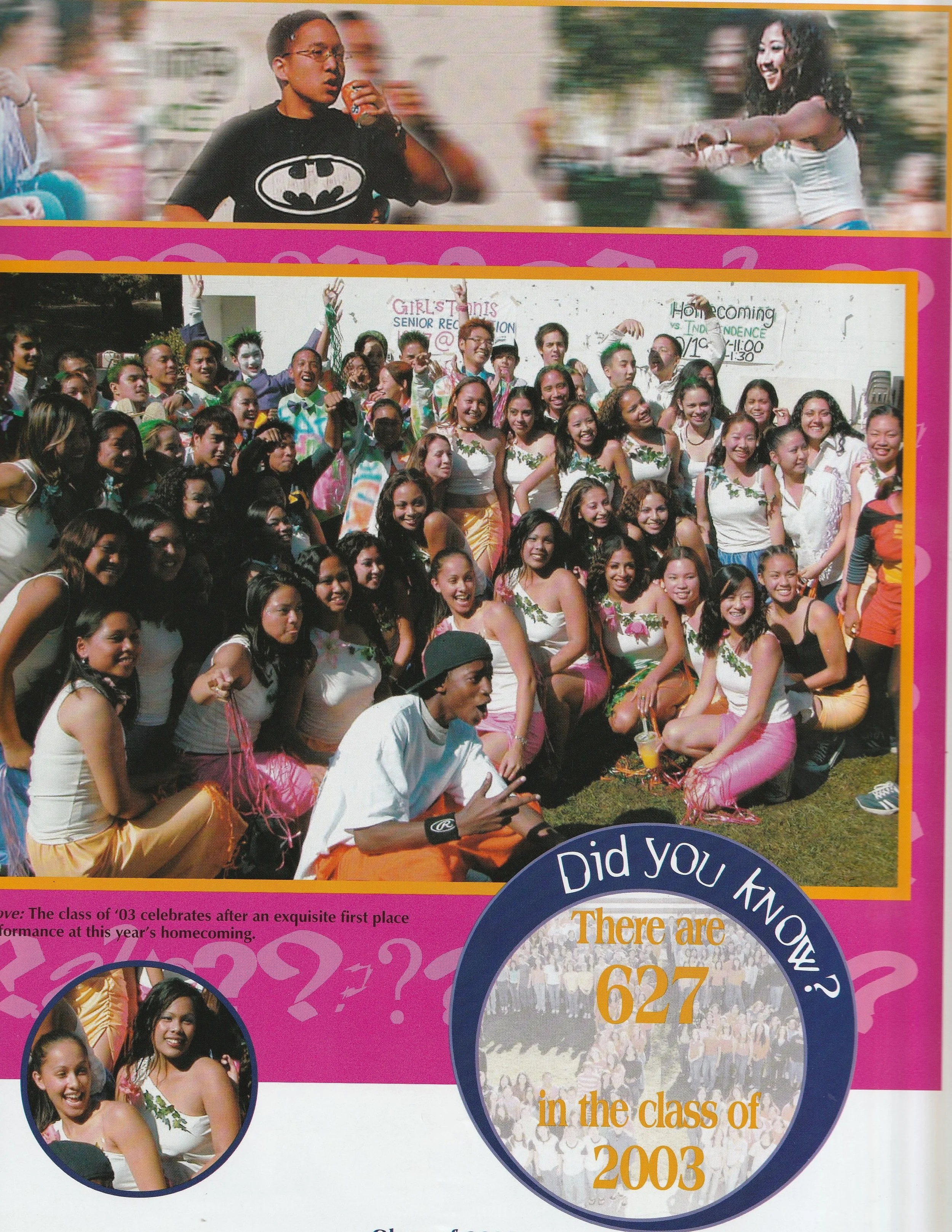 Group photo of graduation women in colorful skirts and tops, with a man sitting in front, celebrating at a school event.