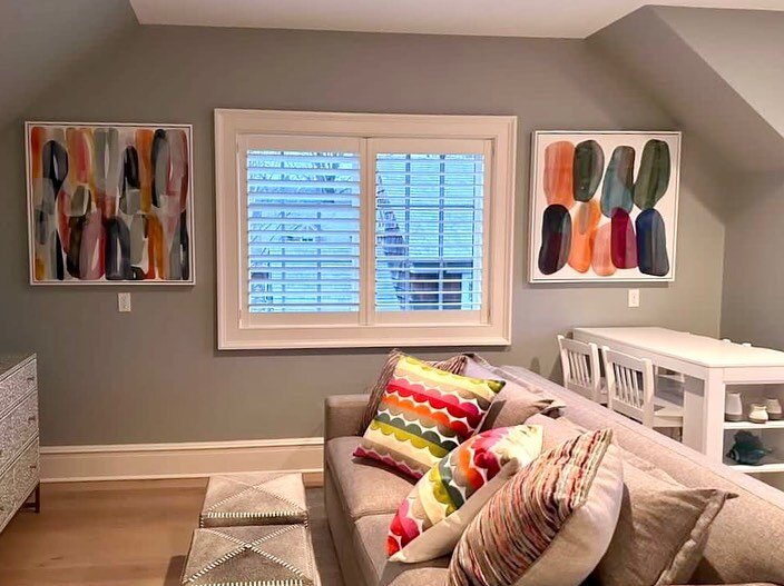 j&bull;o&bull;y ❤️💛🧡 Happy collector sent me pictures of these two works recently installed in CT. Joyful room!! 🙌🏼🙌🏼🙌🏼 #connecticut #joy #bold