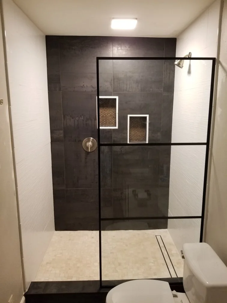 custom tile shower remodel with glass