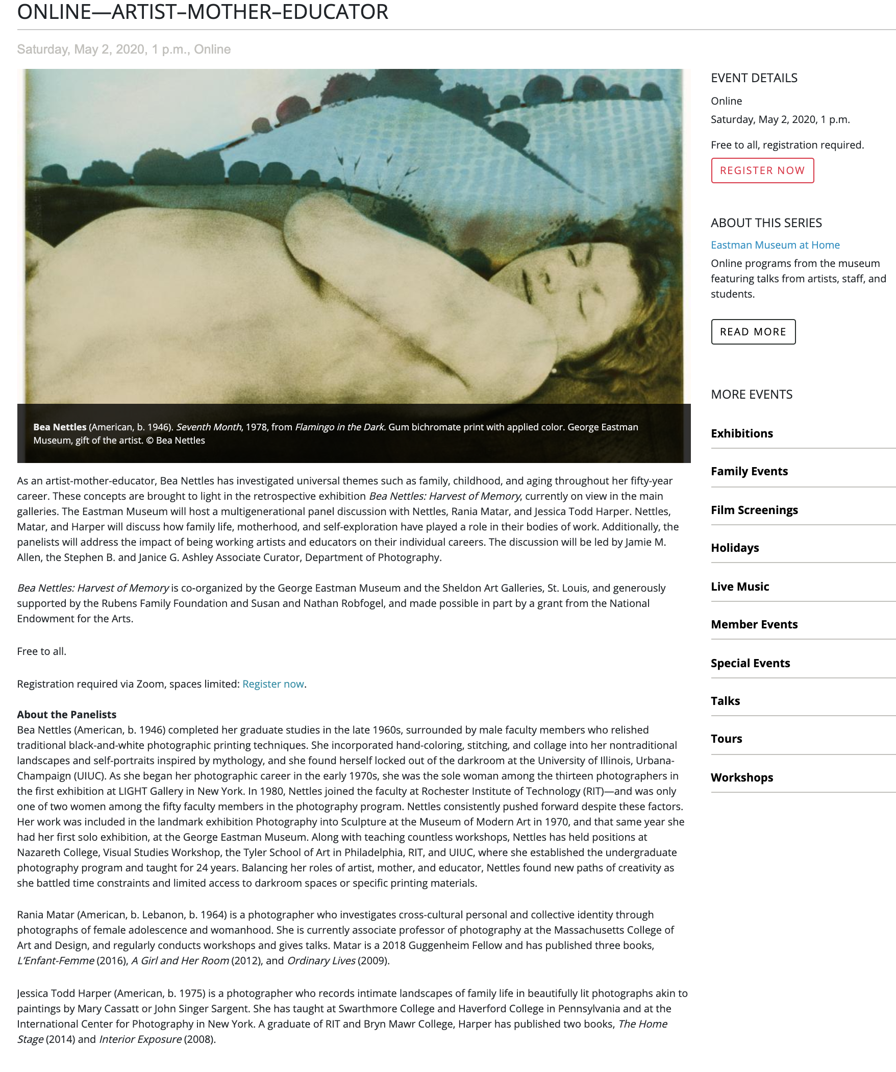 Artist, Mother, Educator WEBINAR  May 2, 2020