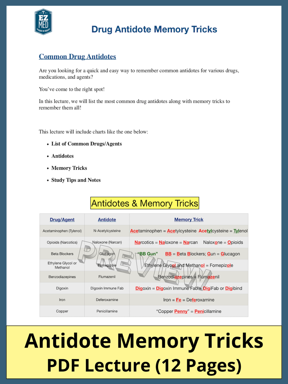 drug antidote list chart nclex nursing pdf