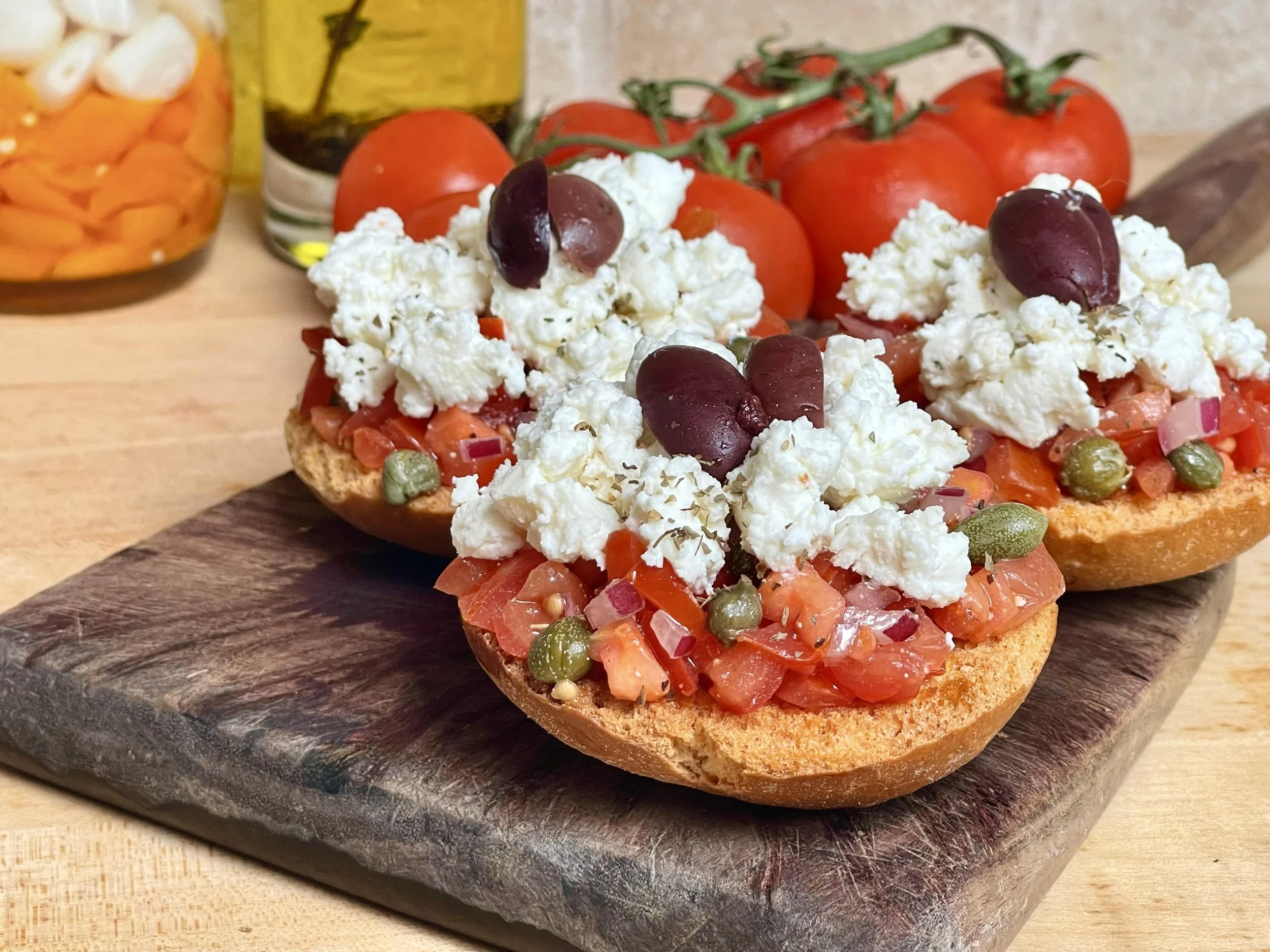 Cretan Dakos Salad, sometimes called Greek Bruschetta
