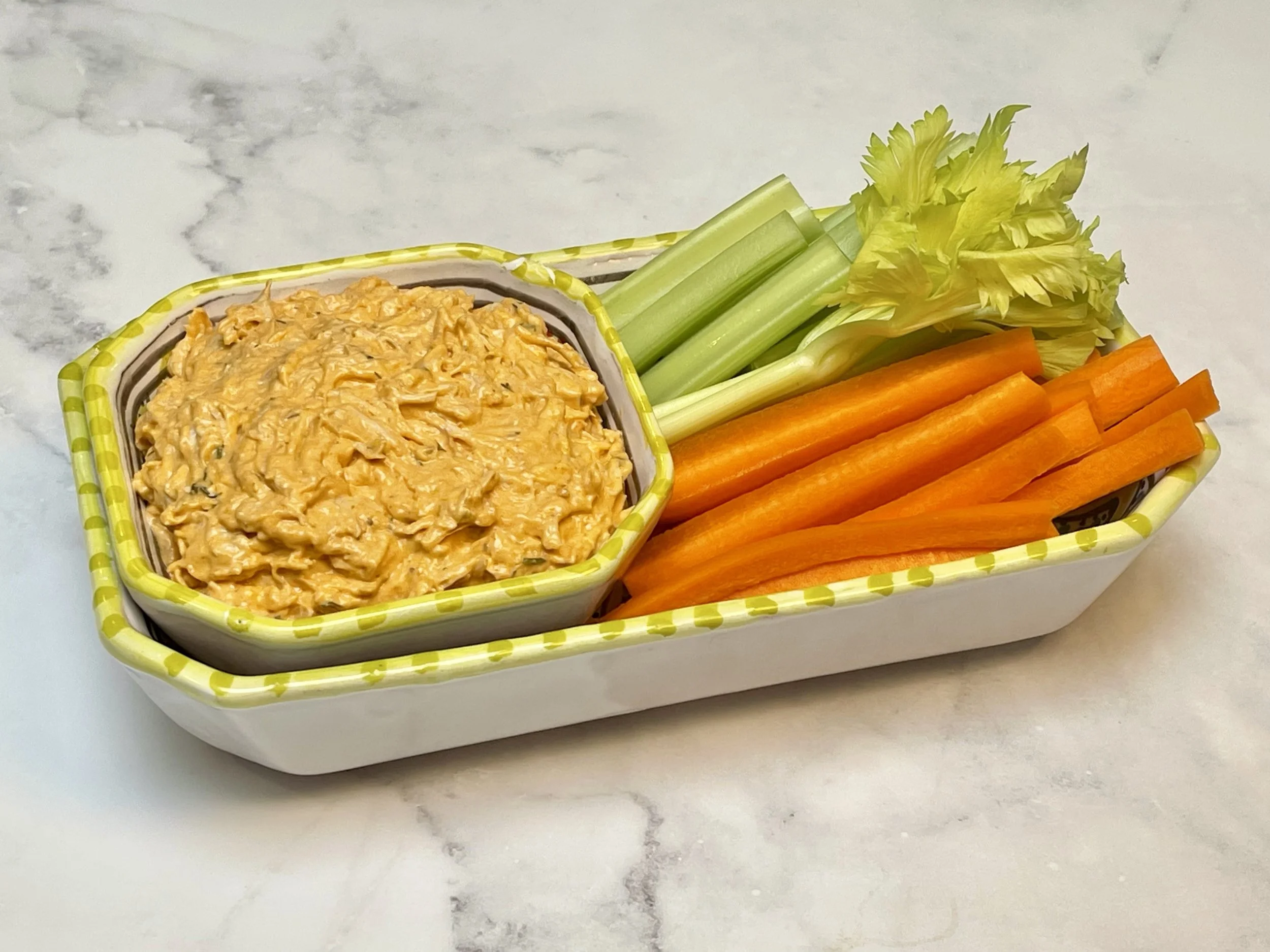 Buffalo chicken dip in serving bowl