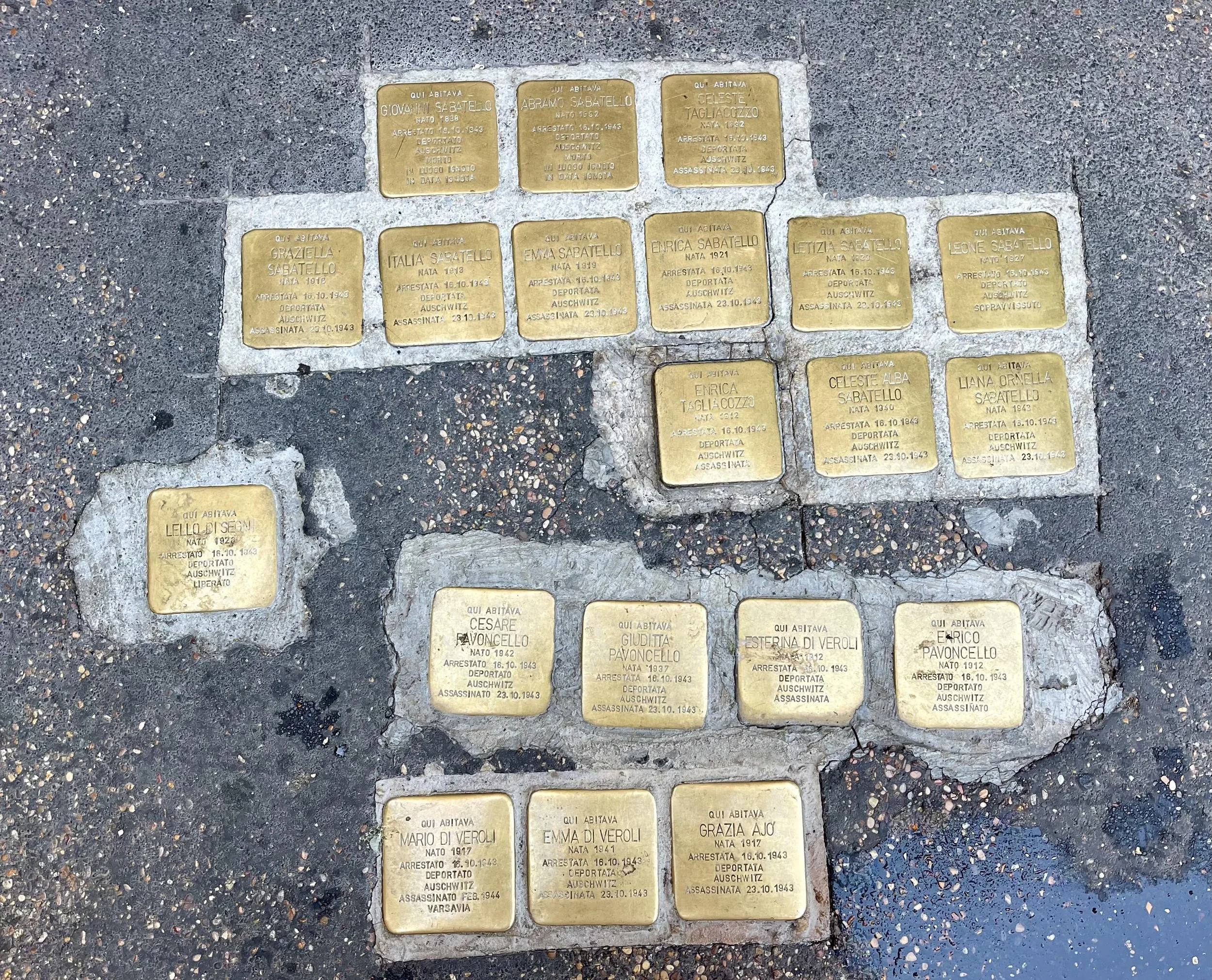 When you walk the streets of the Rome Jewish Ghetto, look in front of the doorways for these markers.