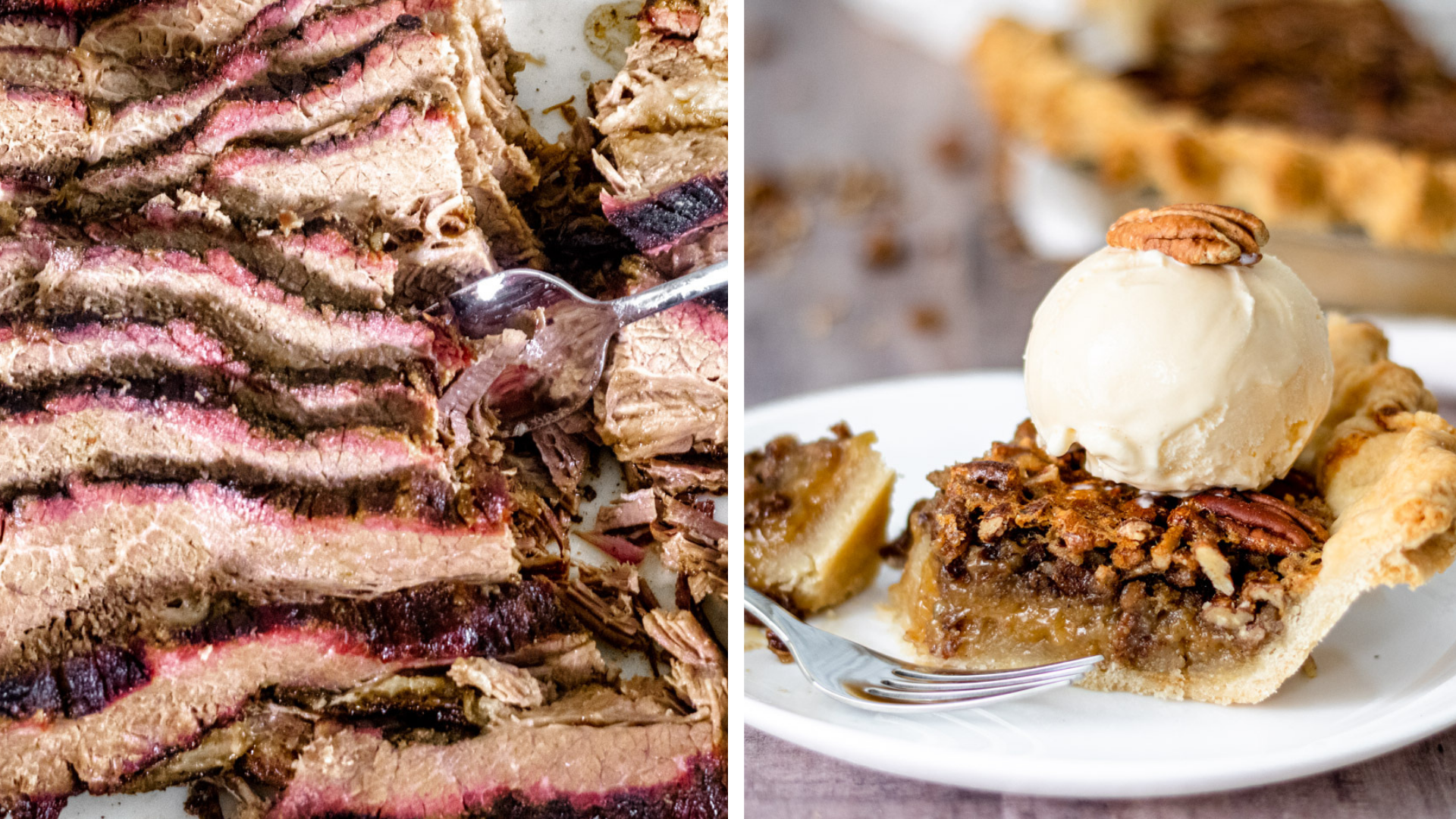 Barbecue Brisket & Pecan Pie on our Food Bucket List. Images courtesy of Erin from State of Dinner