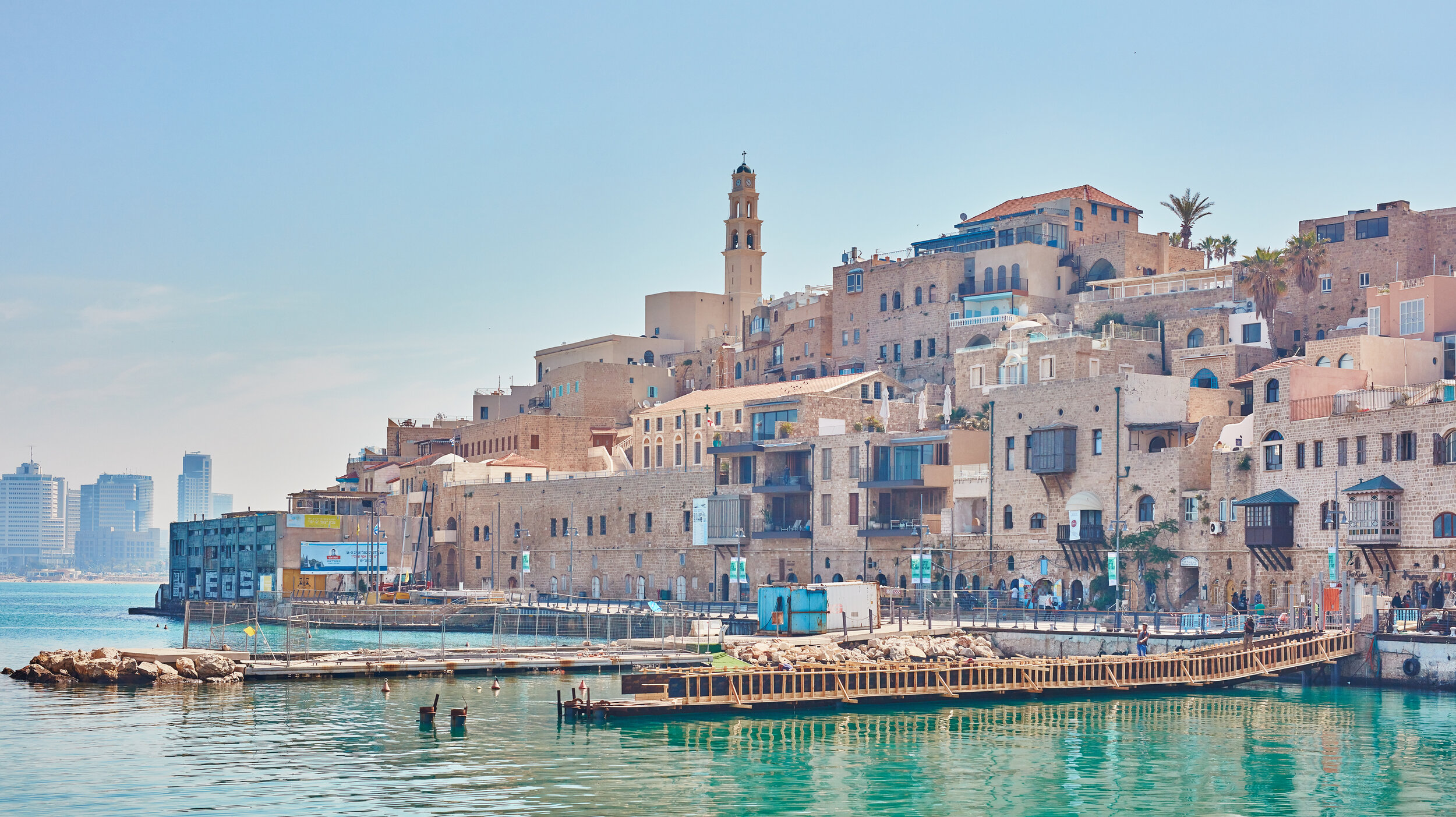 Old harbor where Shuk Hanamal street food market in Tel Aviv is located.