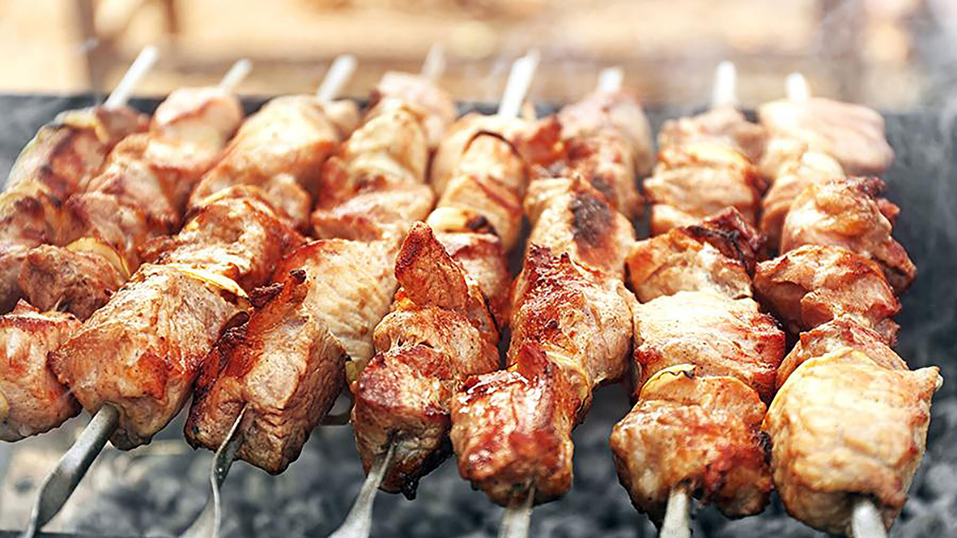 Yakitori street food in Tokyo, chicken skewers.