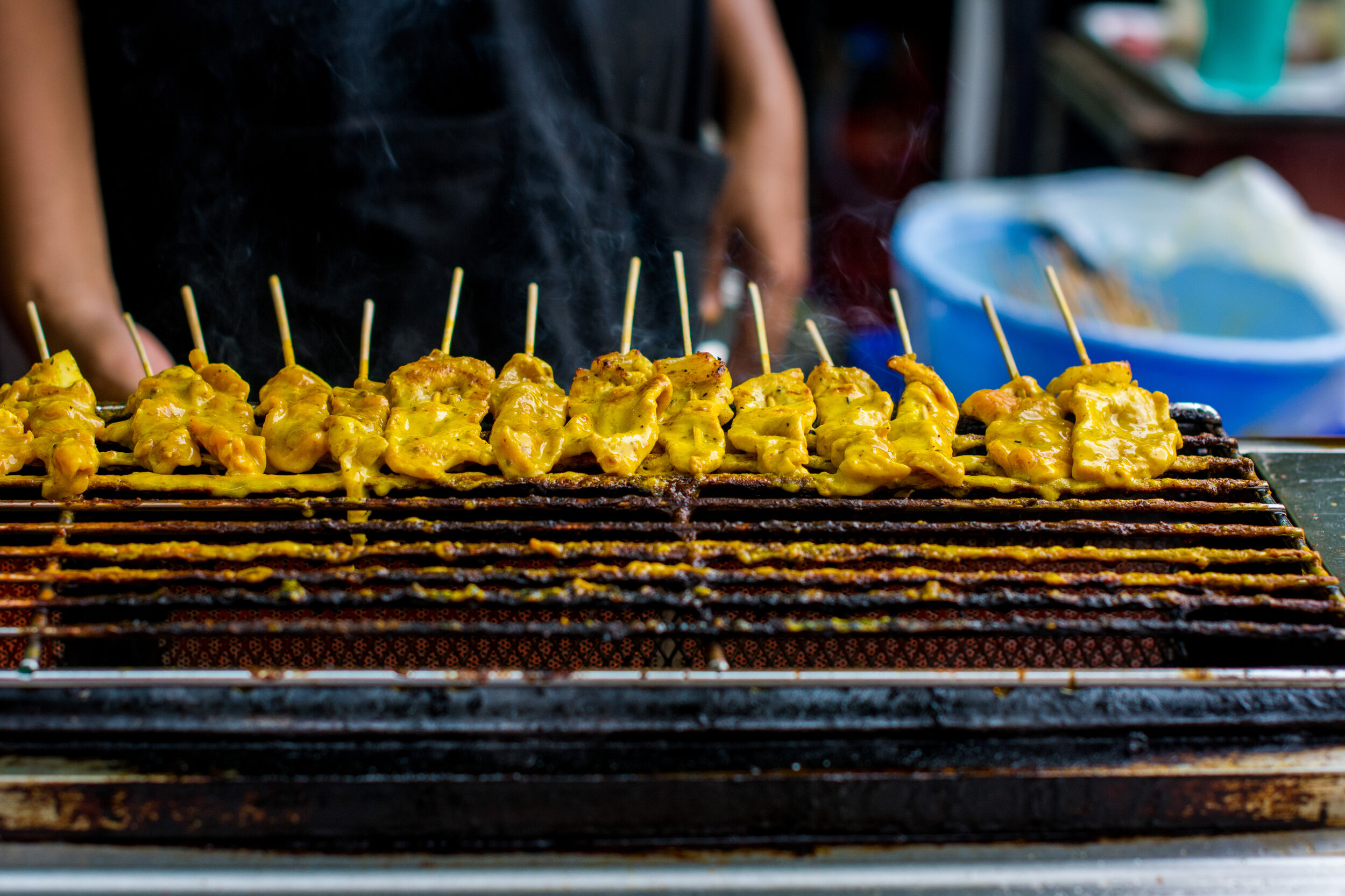 A popular Thai street food, chicken satay.