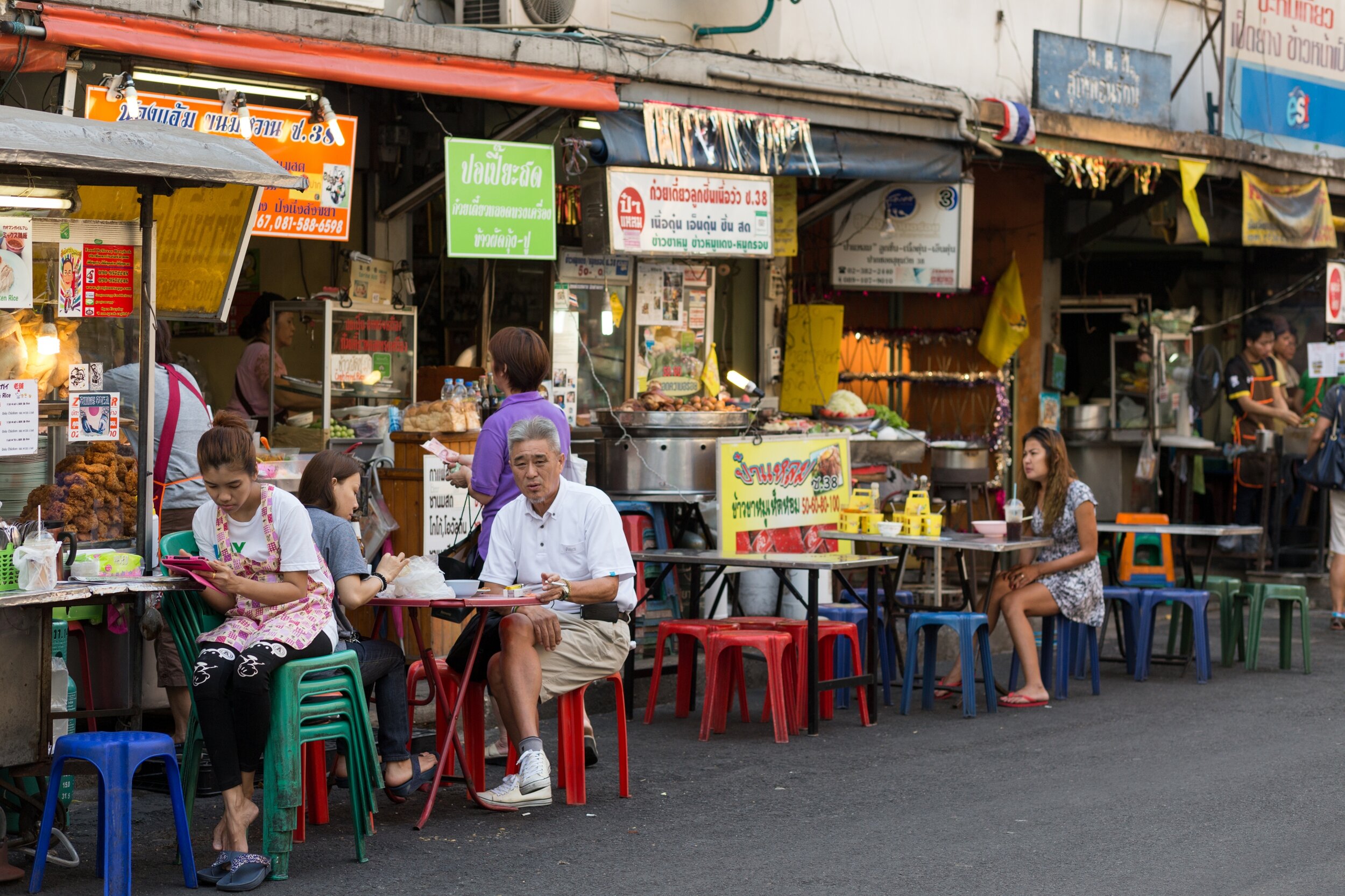 Thai street food at Bangkok night market.