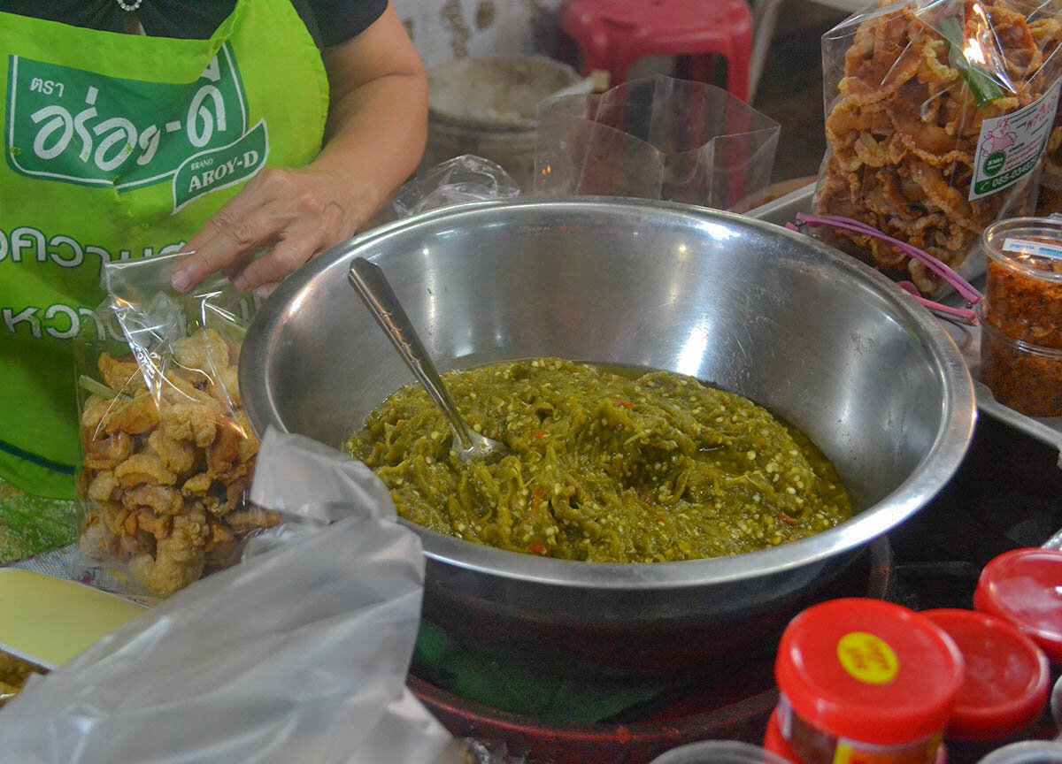 Street food in Chiang Mai are served with chili dips.