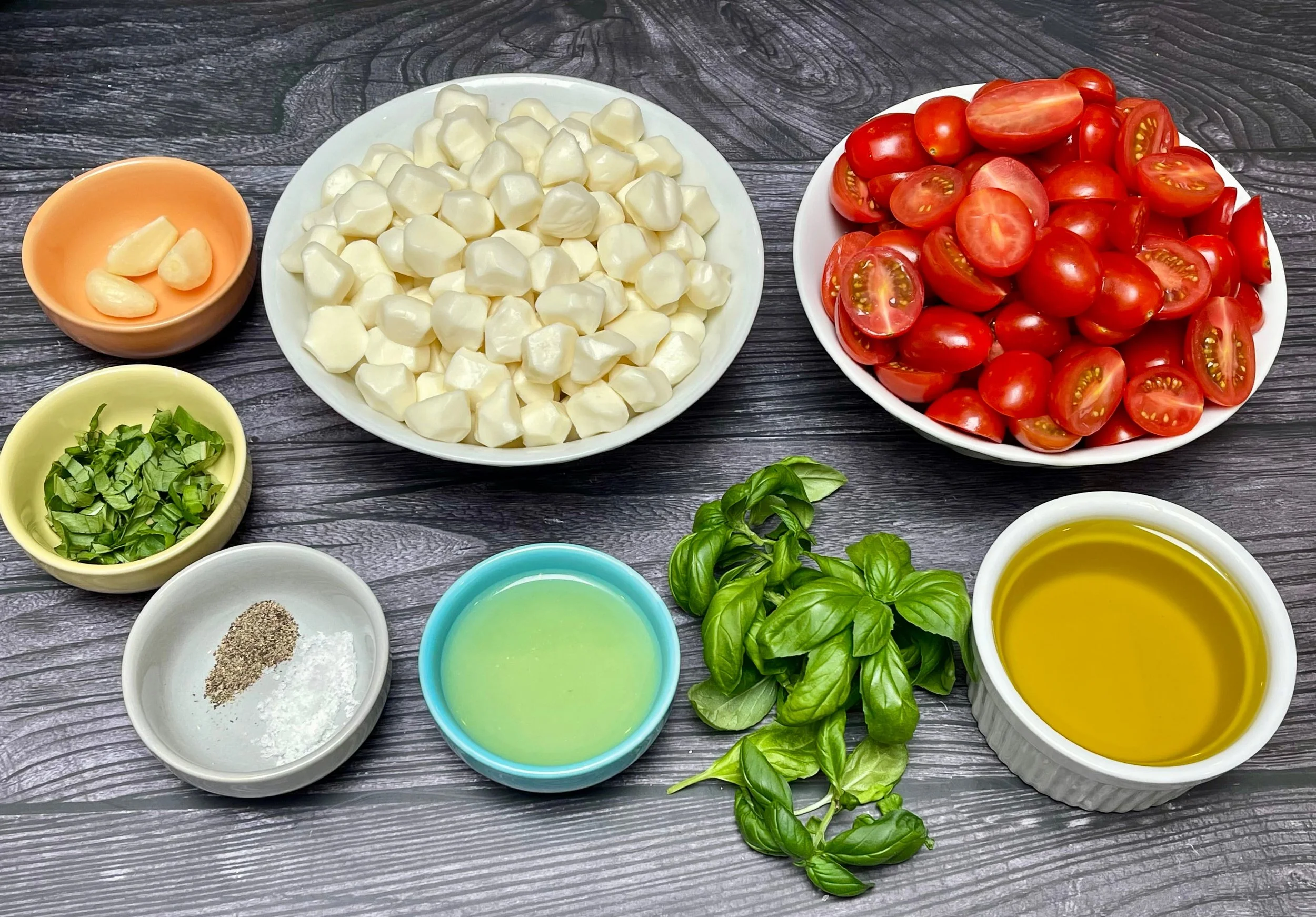 Ingredients for Cherry tomato Caprese salad