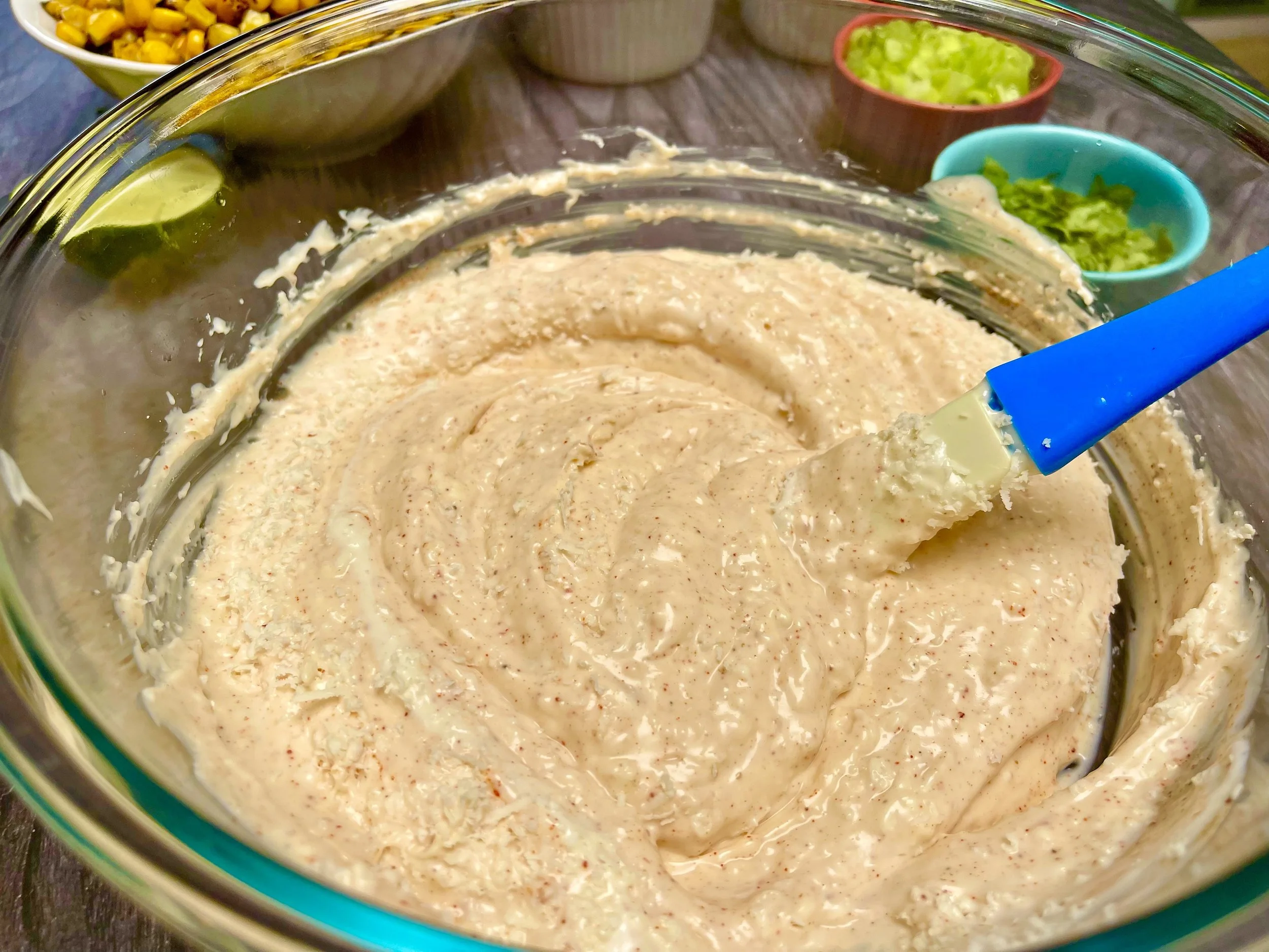 Bowl of Mexican Street Corn Pasta Salad Dressing