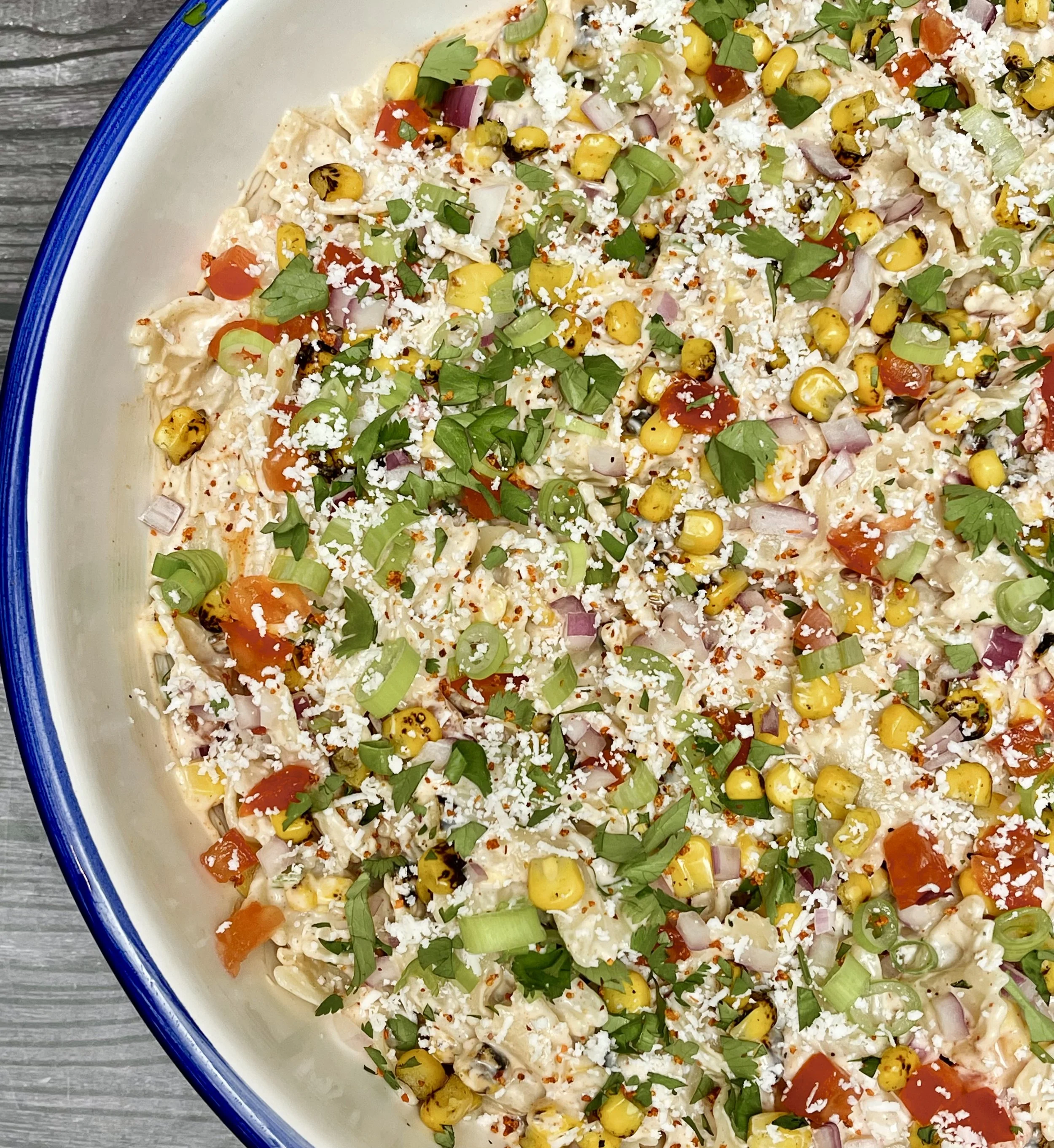 Garnished Mexican Street Corn Pasta Salad