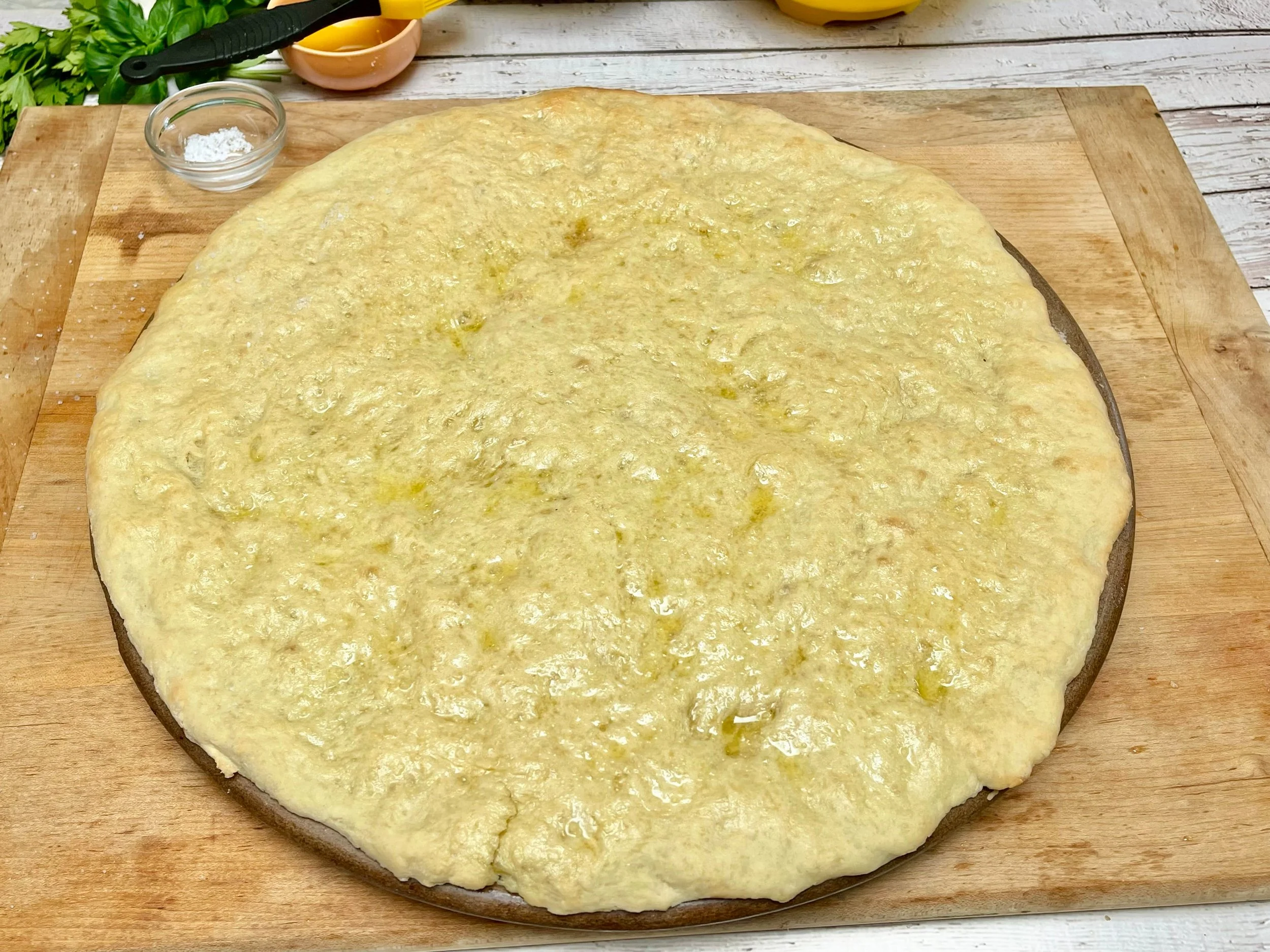 Cooked dough with olive oil and salt