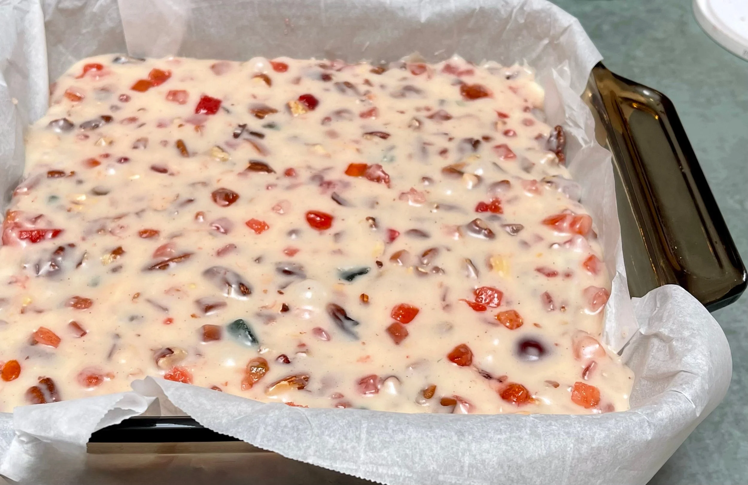 Fudge spread out in pan