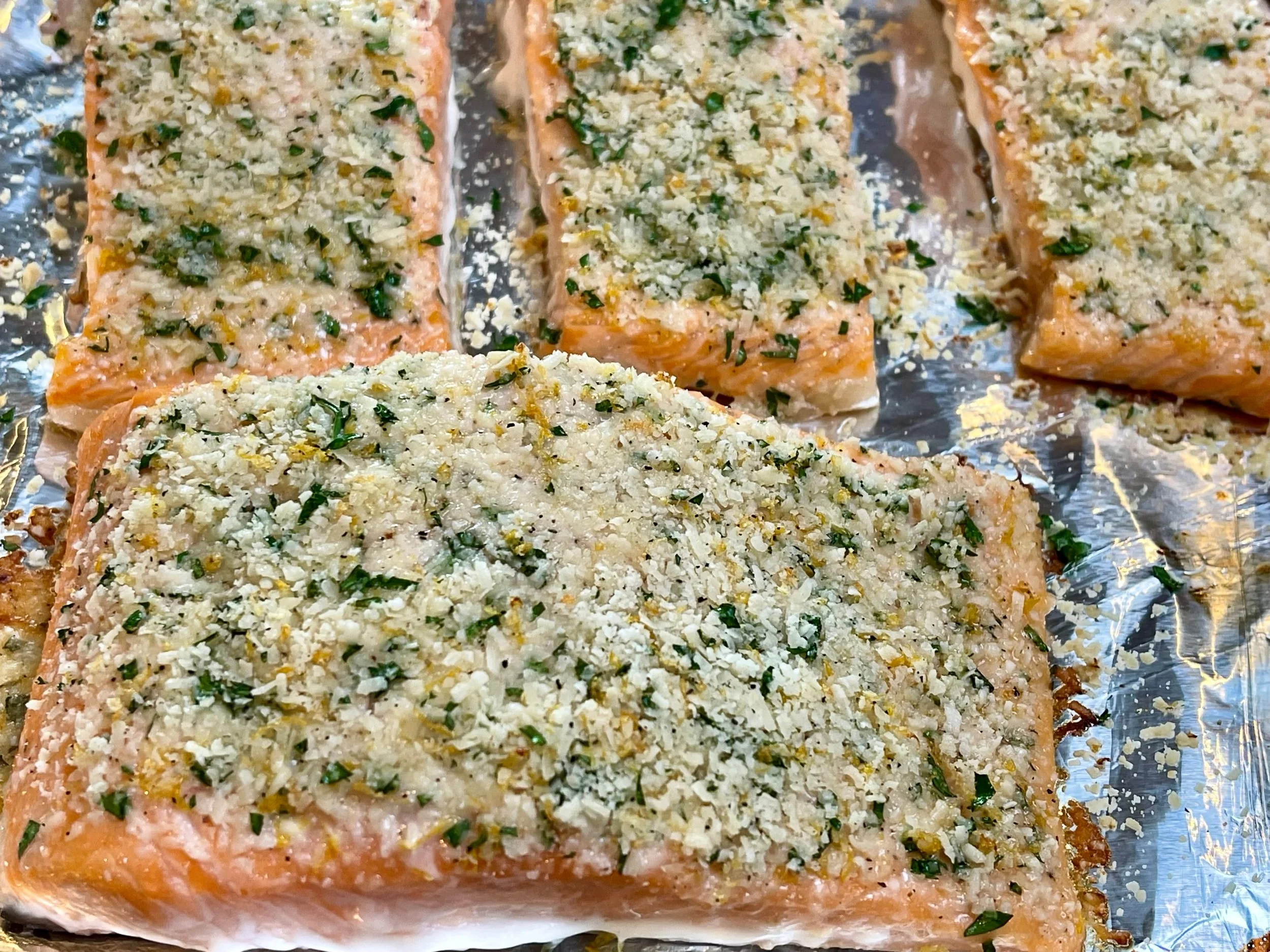 Cooked salmon with parmesan crust