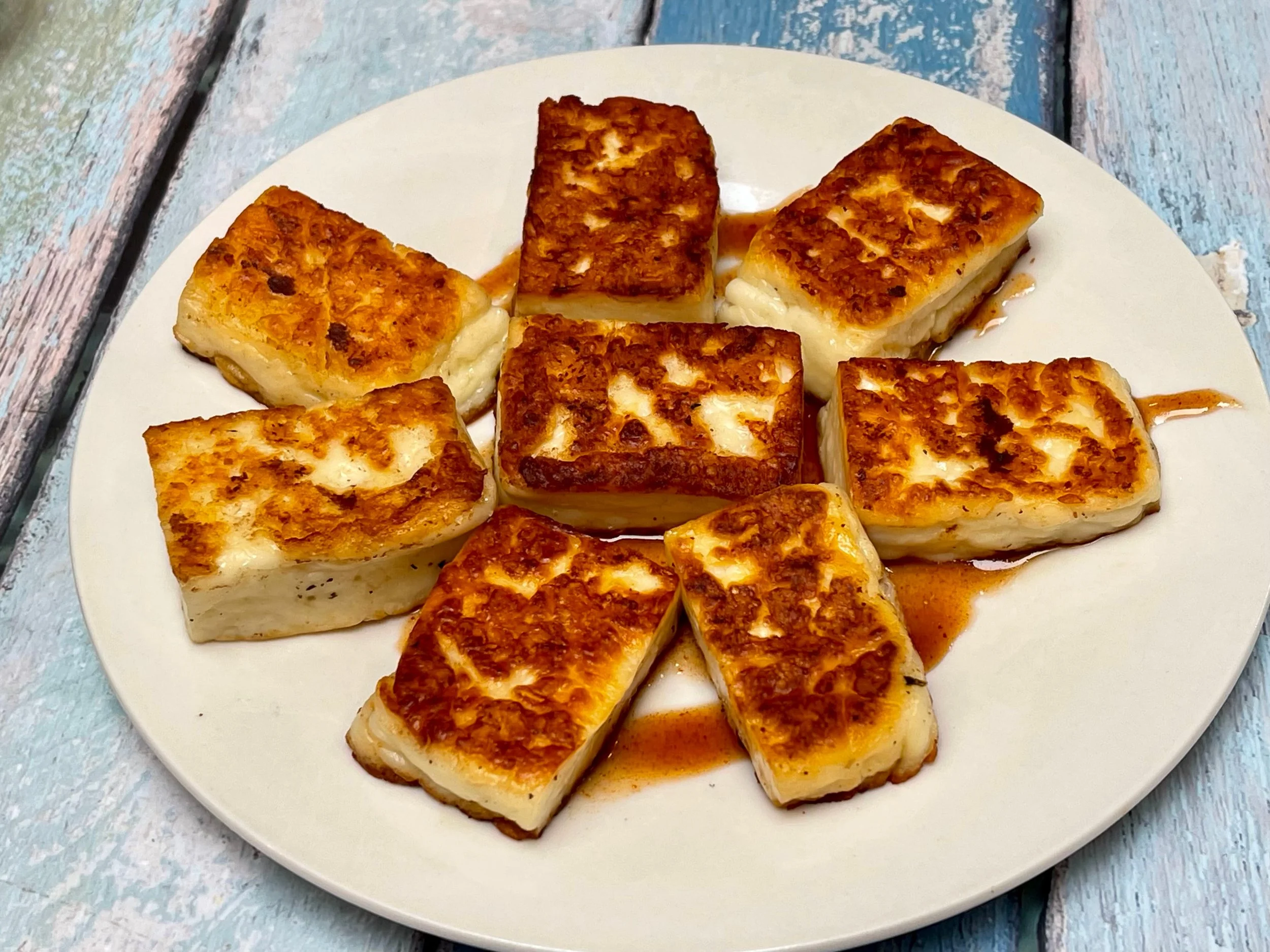 Pan-seared Halloumi on a plate