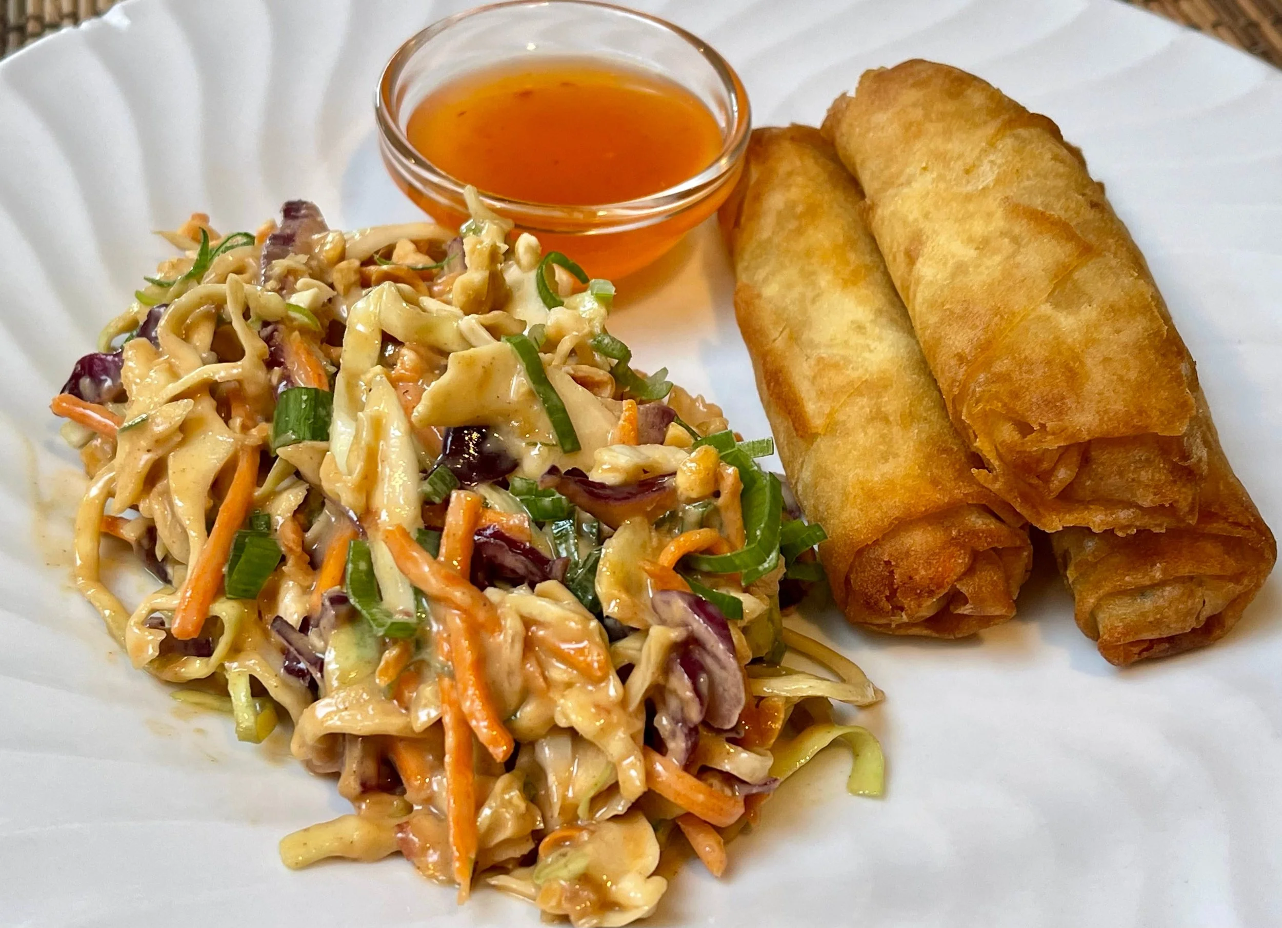 Peanut slaw  and egg rolls