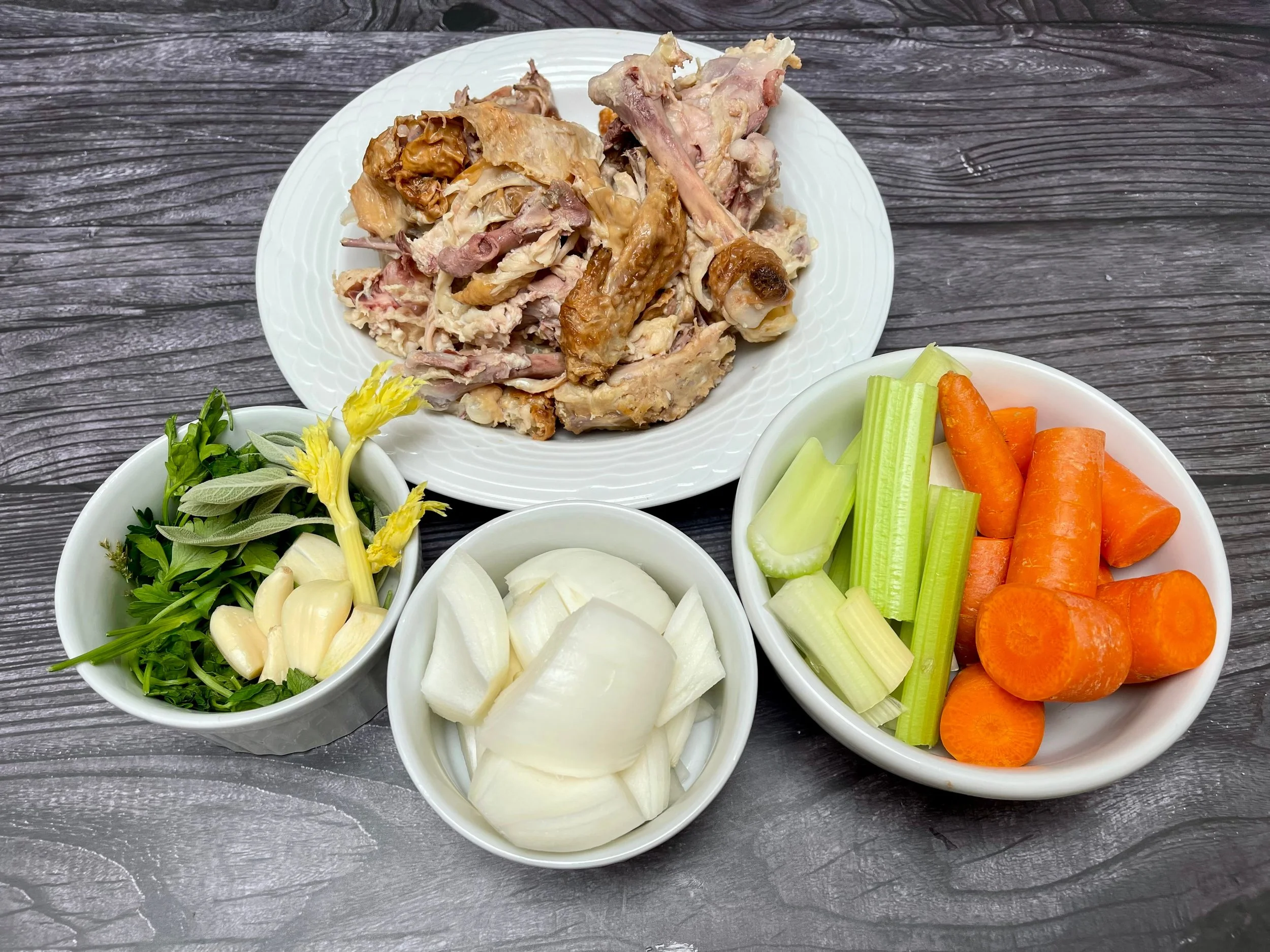 ingredients for Rotisserie chicken stock