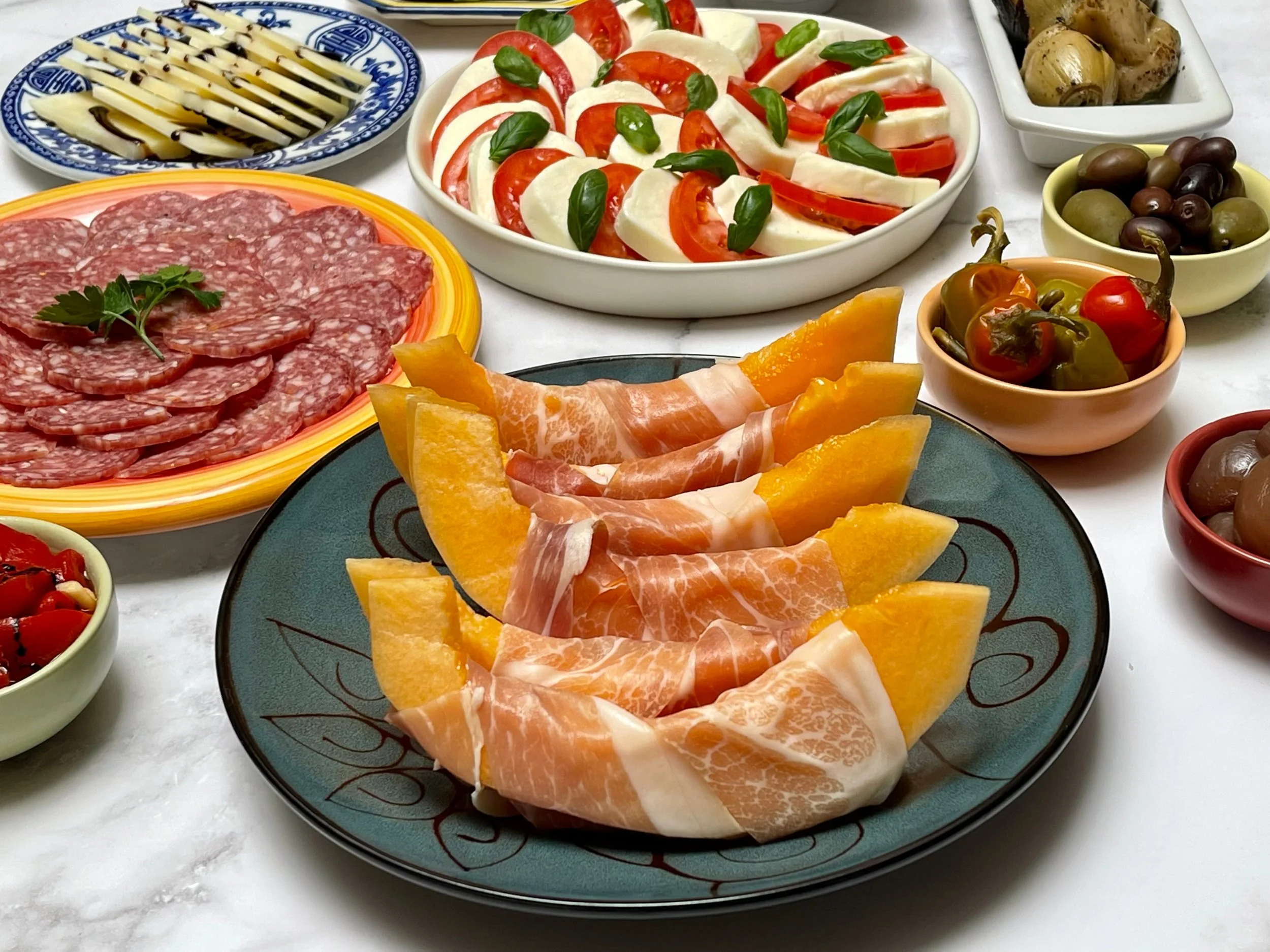 Prosciutto e Melone on an antipasti table