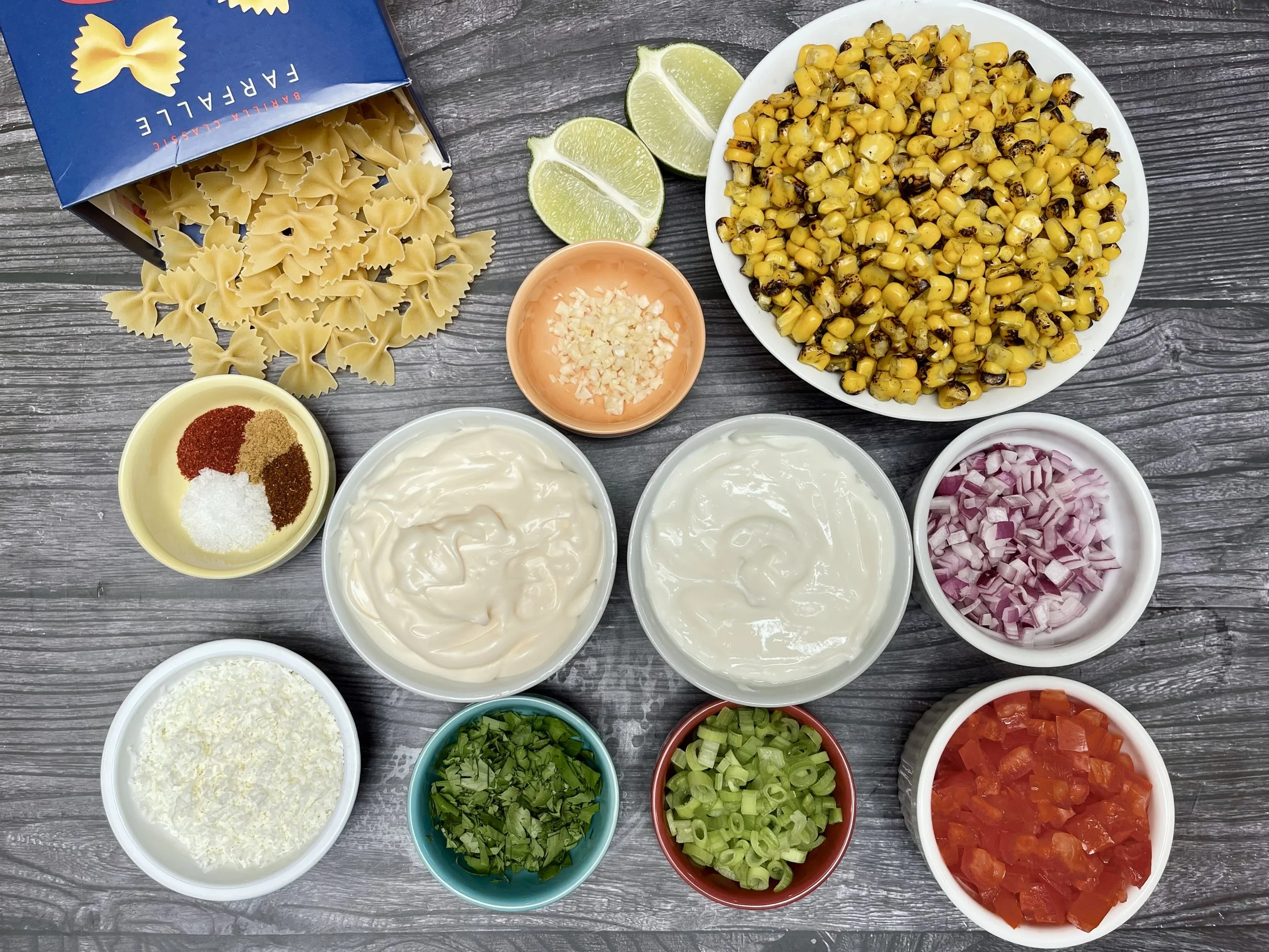 Ingredients for Mexican Street Corn Pasta Salad