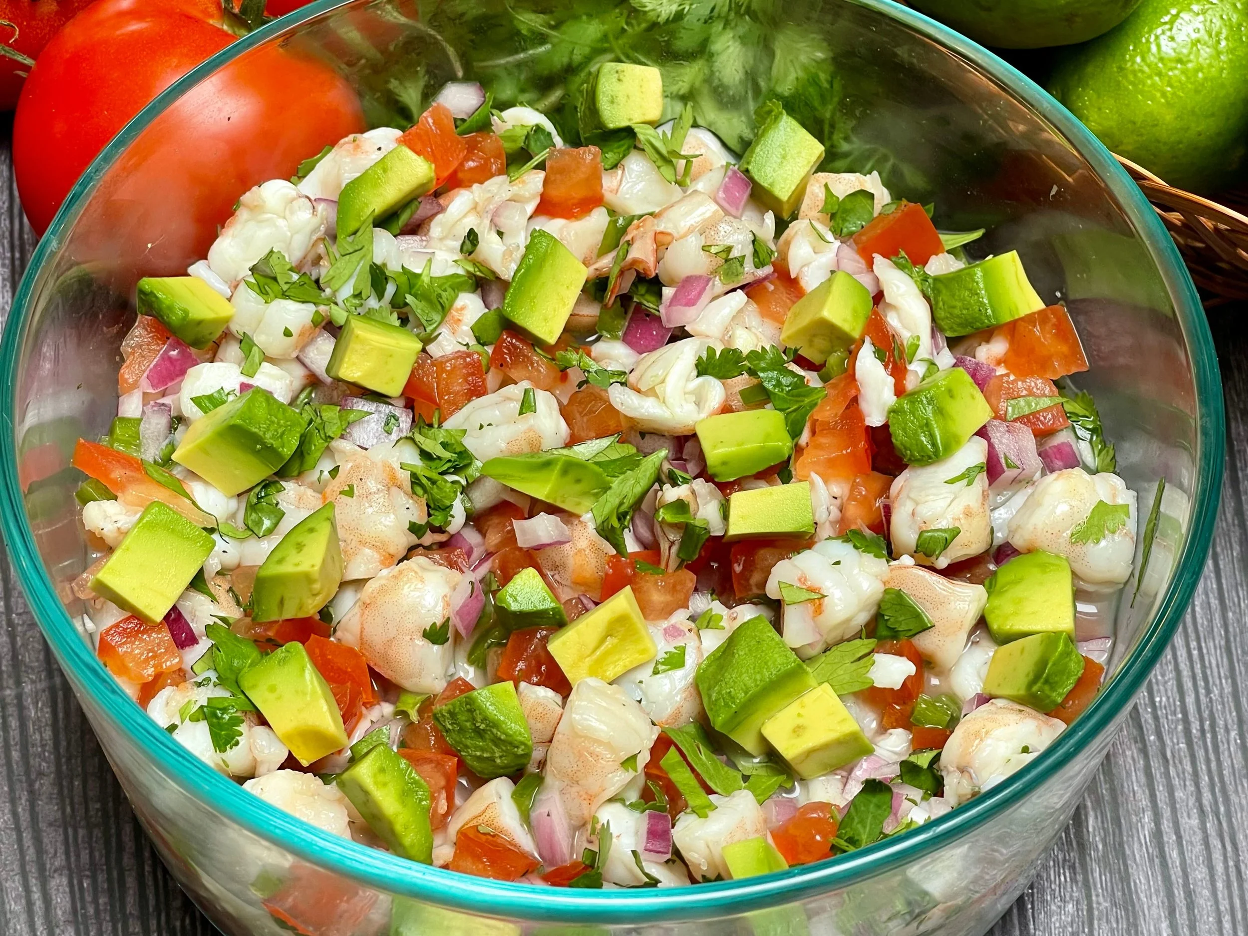 Avocado added to shrimp ceviche