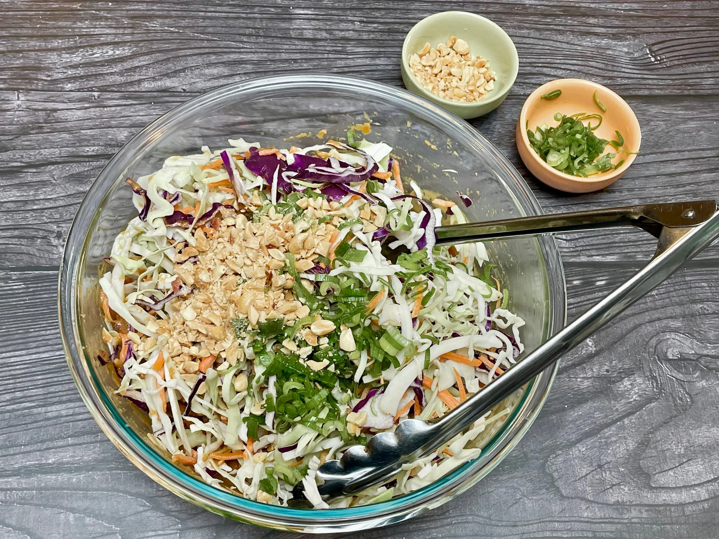 Adding the veggies to the bowl