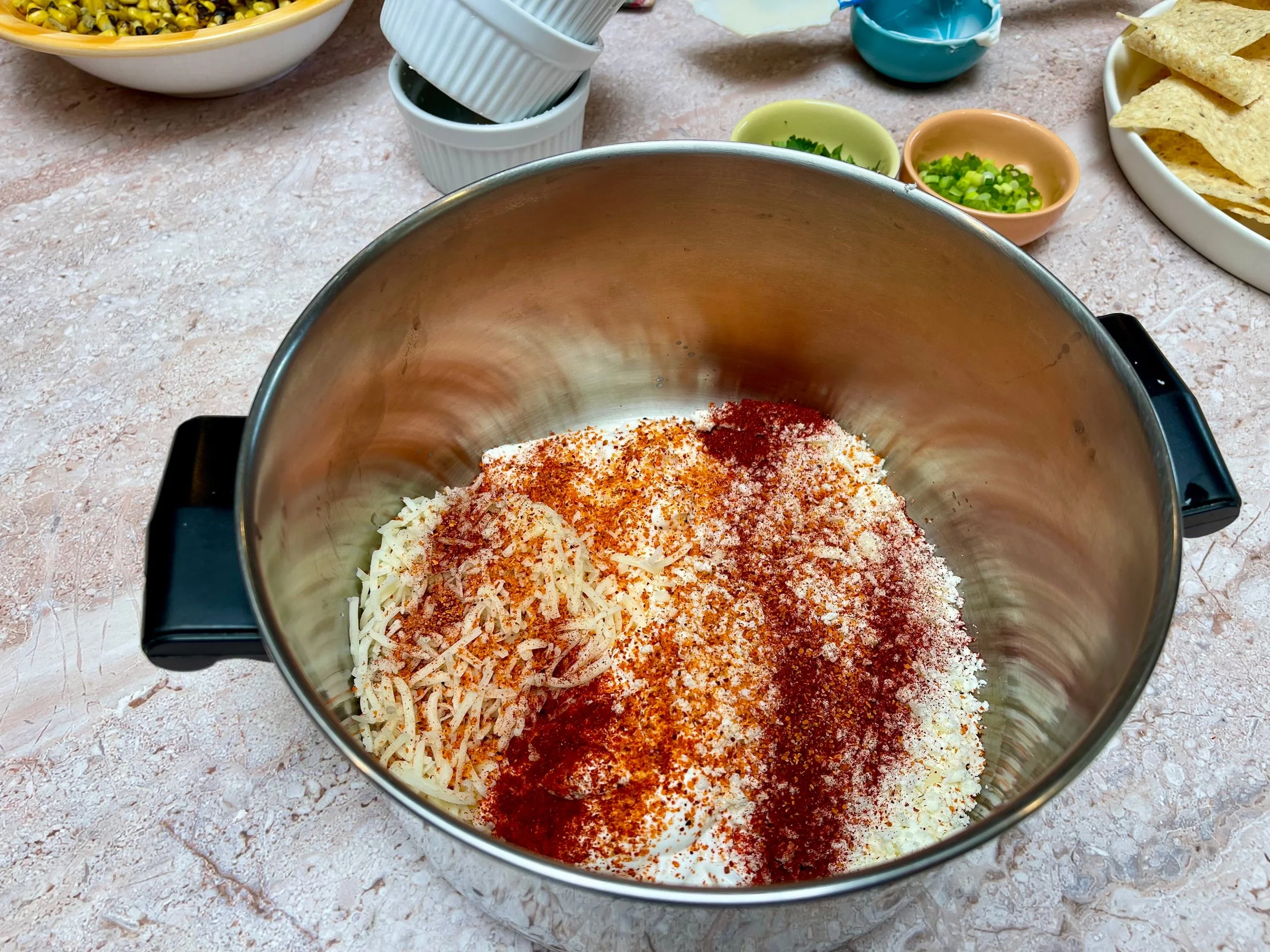 Corn dip base, all ingredients except corn and garnishes