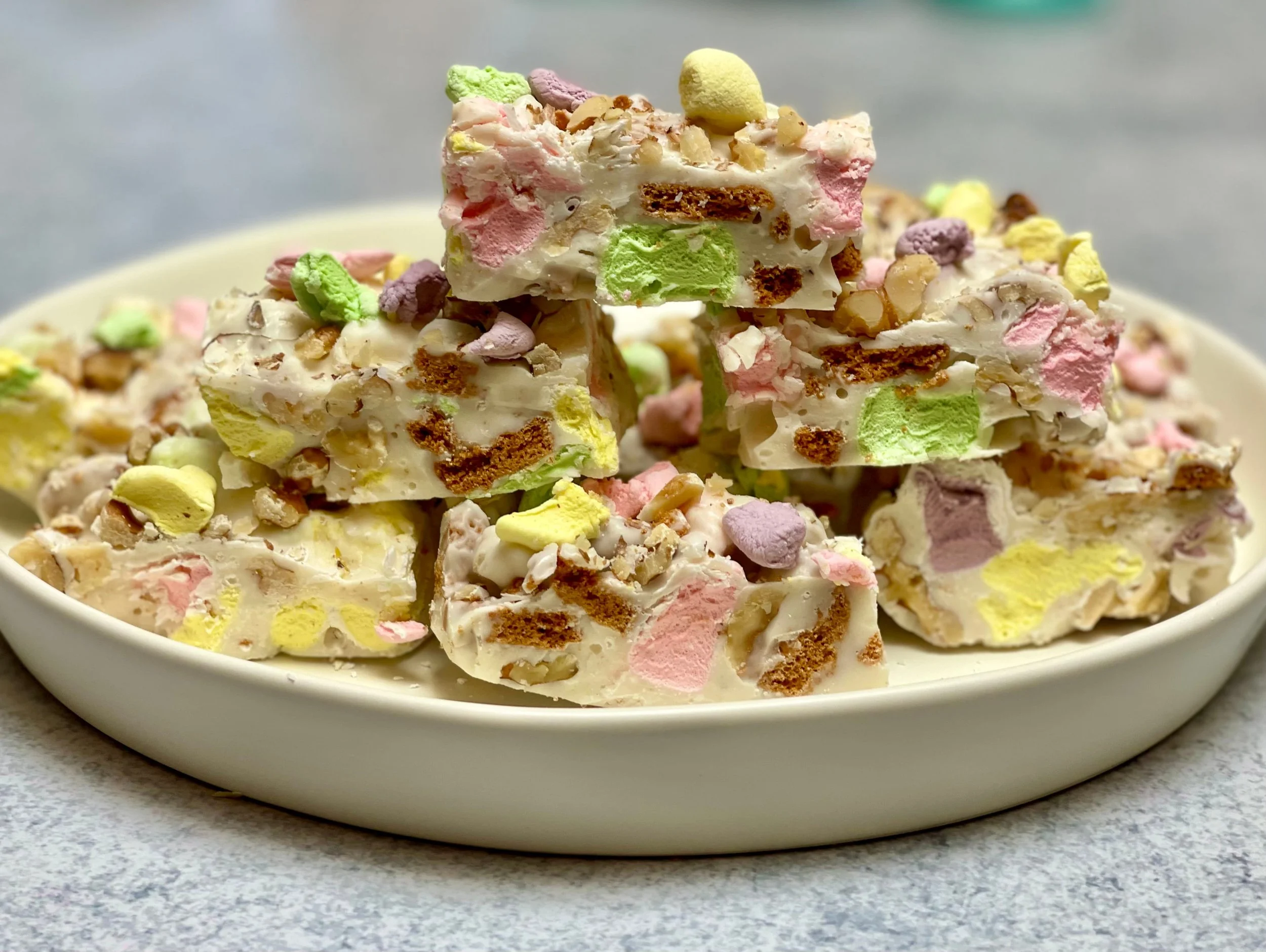 Easter Rocky Road on a plate