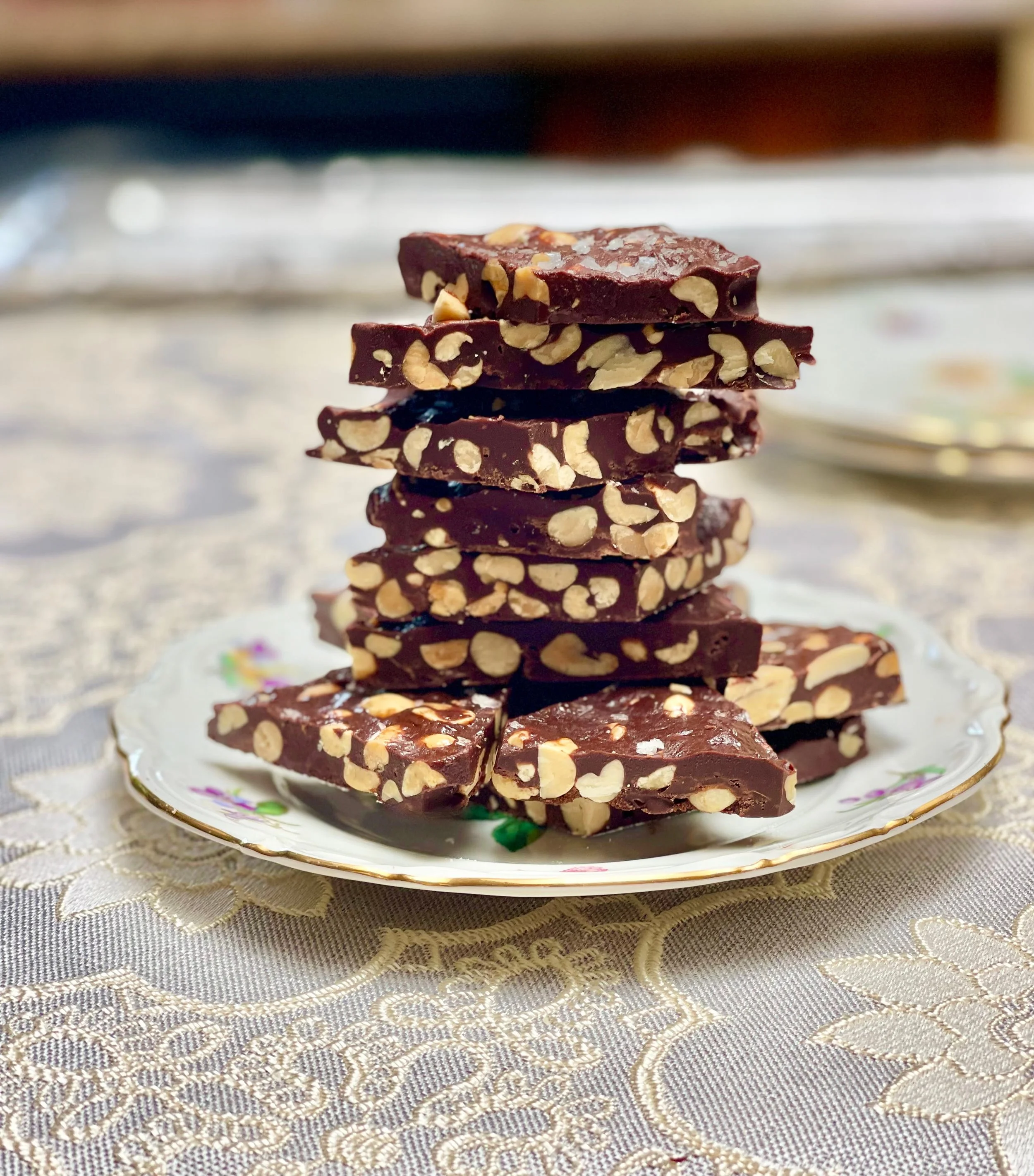 a stack of spicy chocolate bark candy
