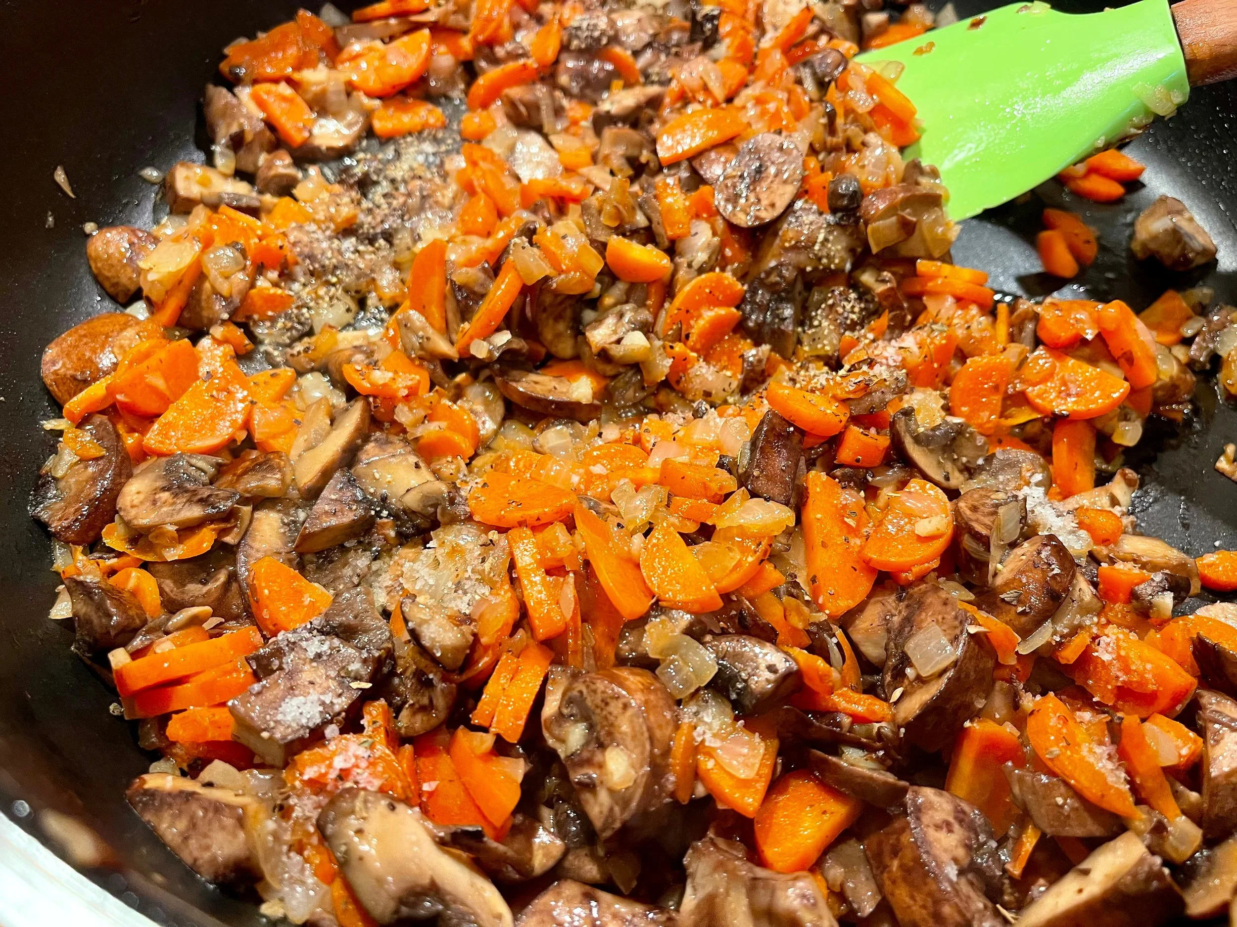 Sautéing the vegetables for chicken cacciatore