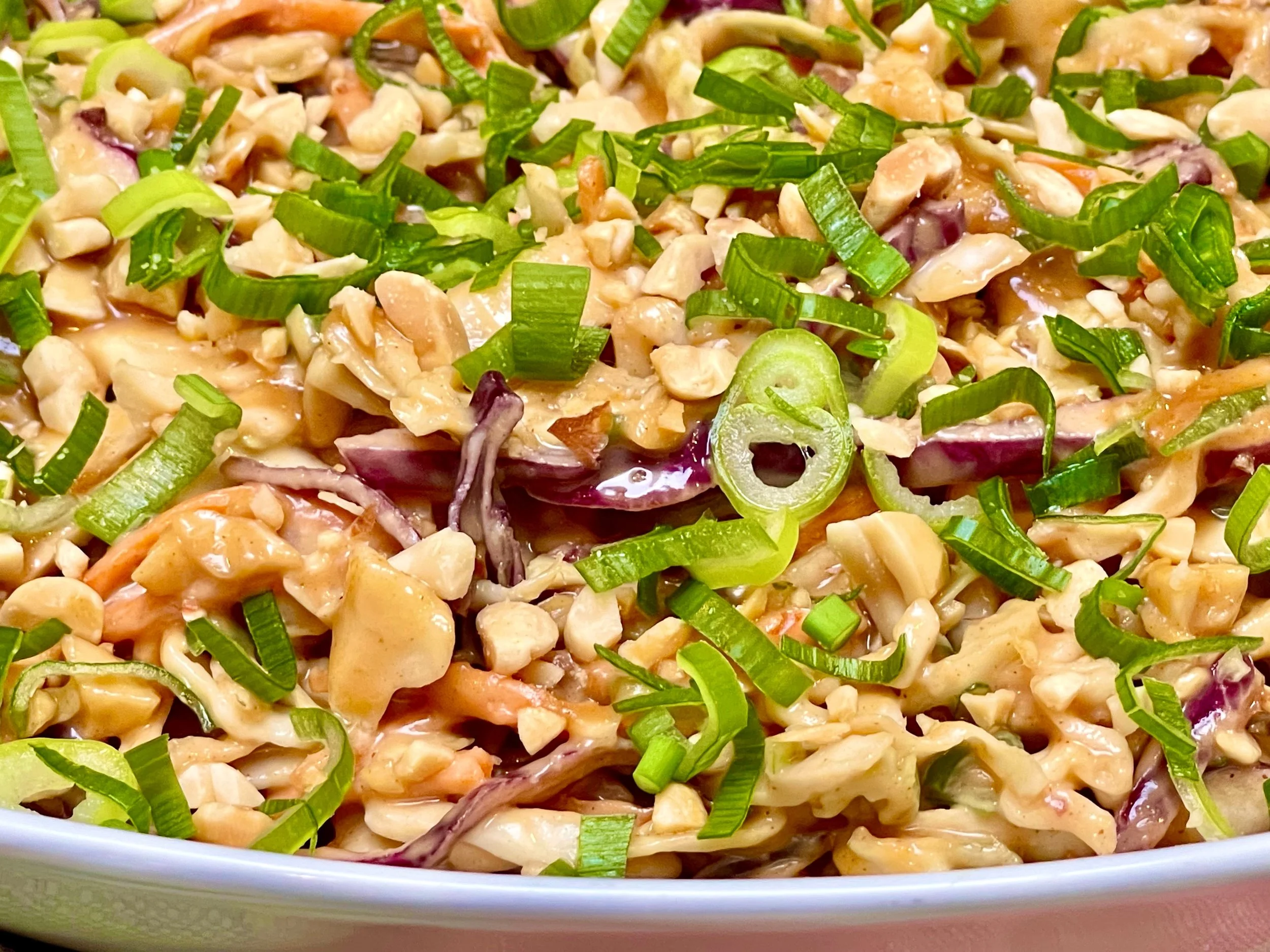 Peanut slaw plated and garnished