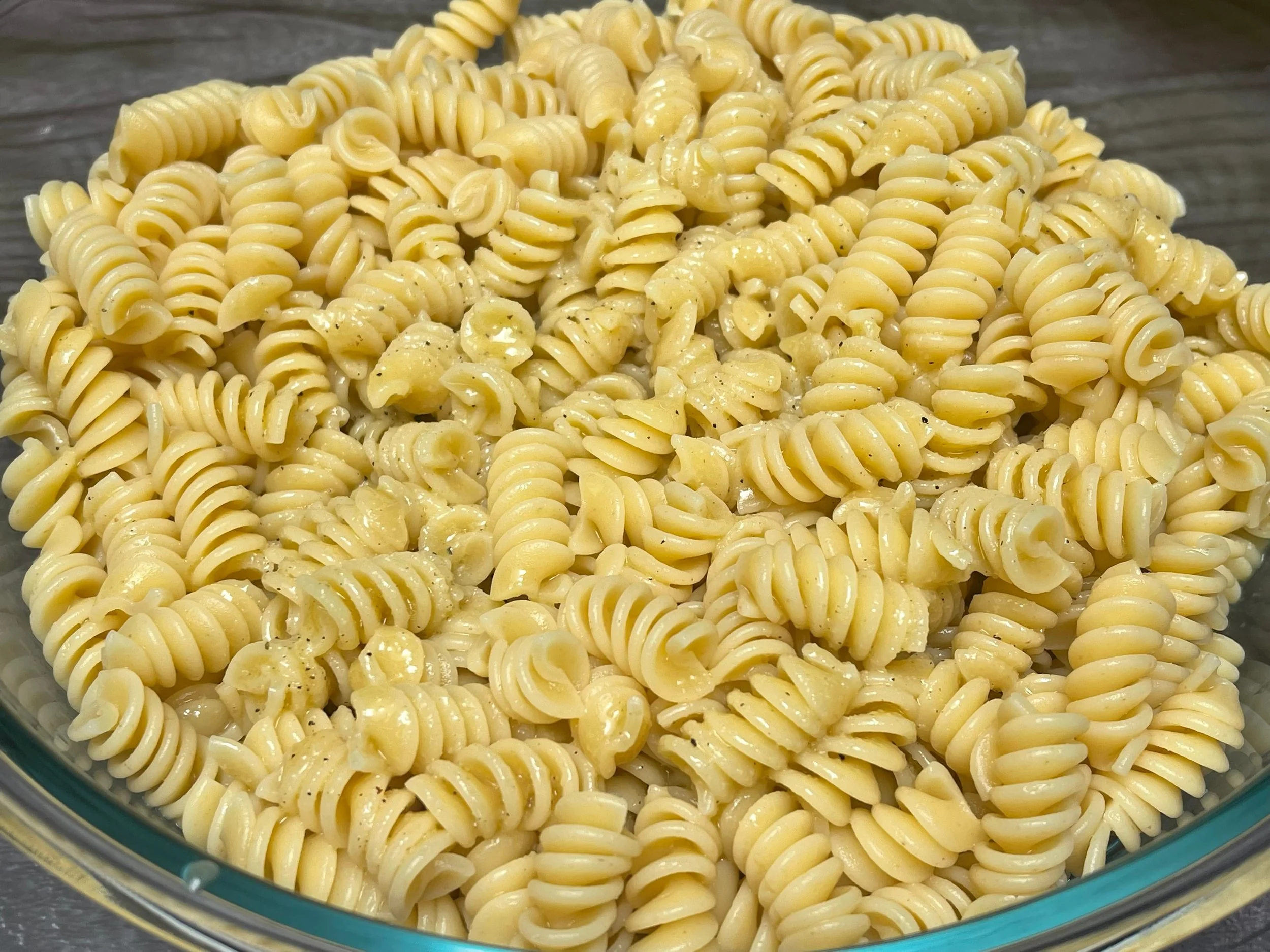 Pasta tossed with dressing