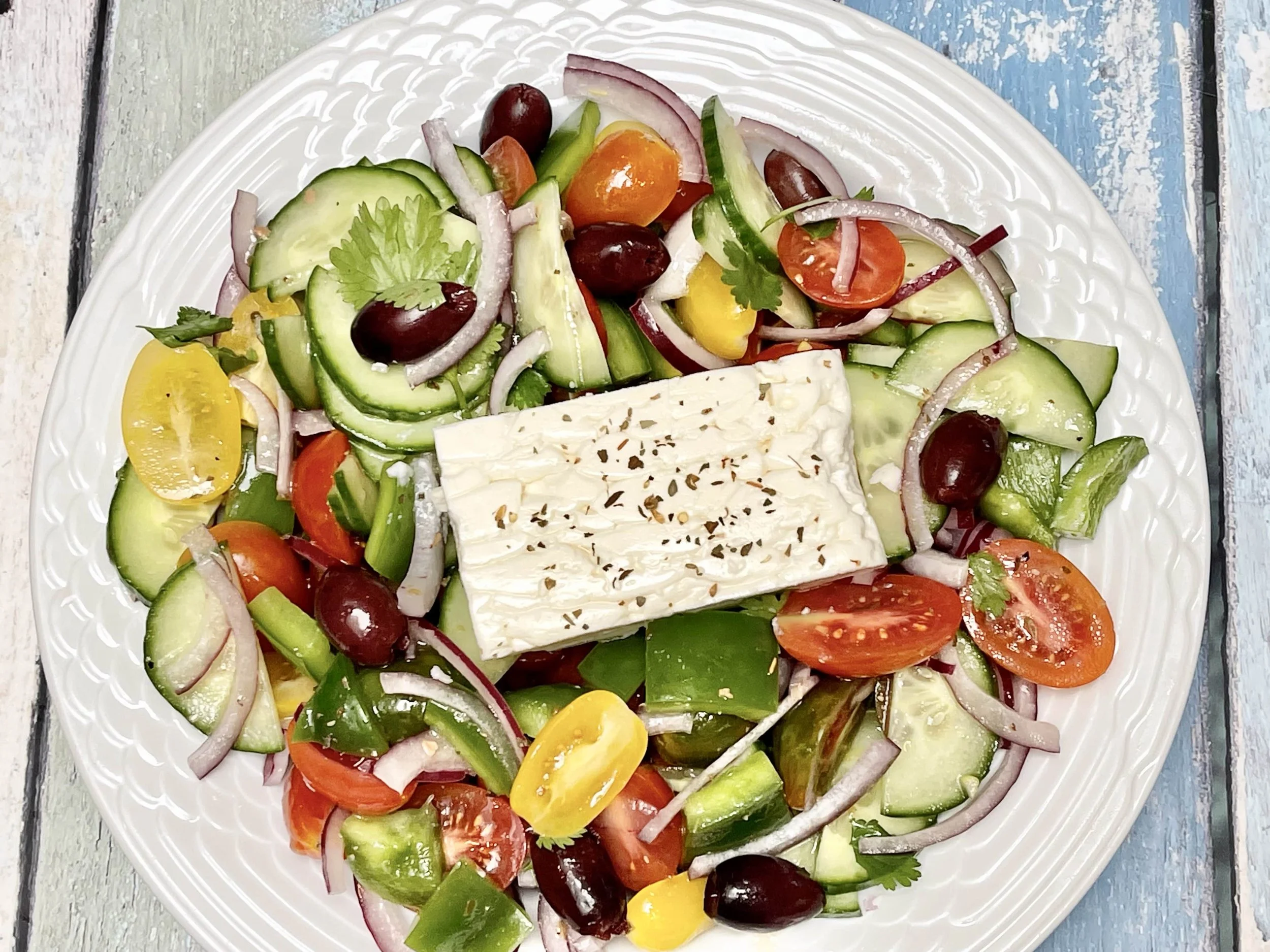 Traditional Greek Salad, one of the most popular greek dishes
