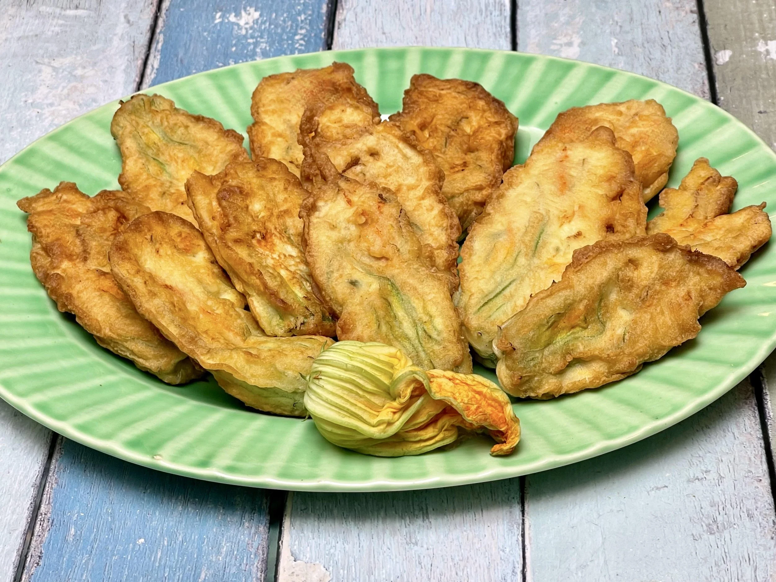 Platter of stuffed zucchini blossoms