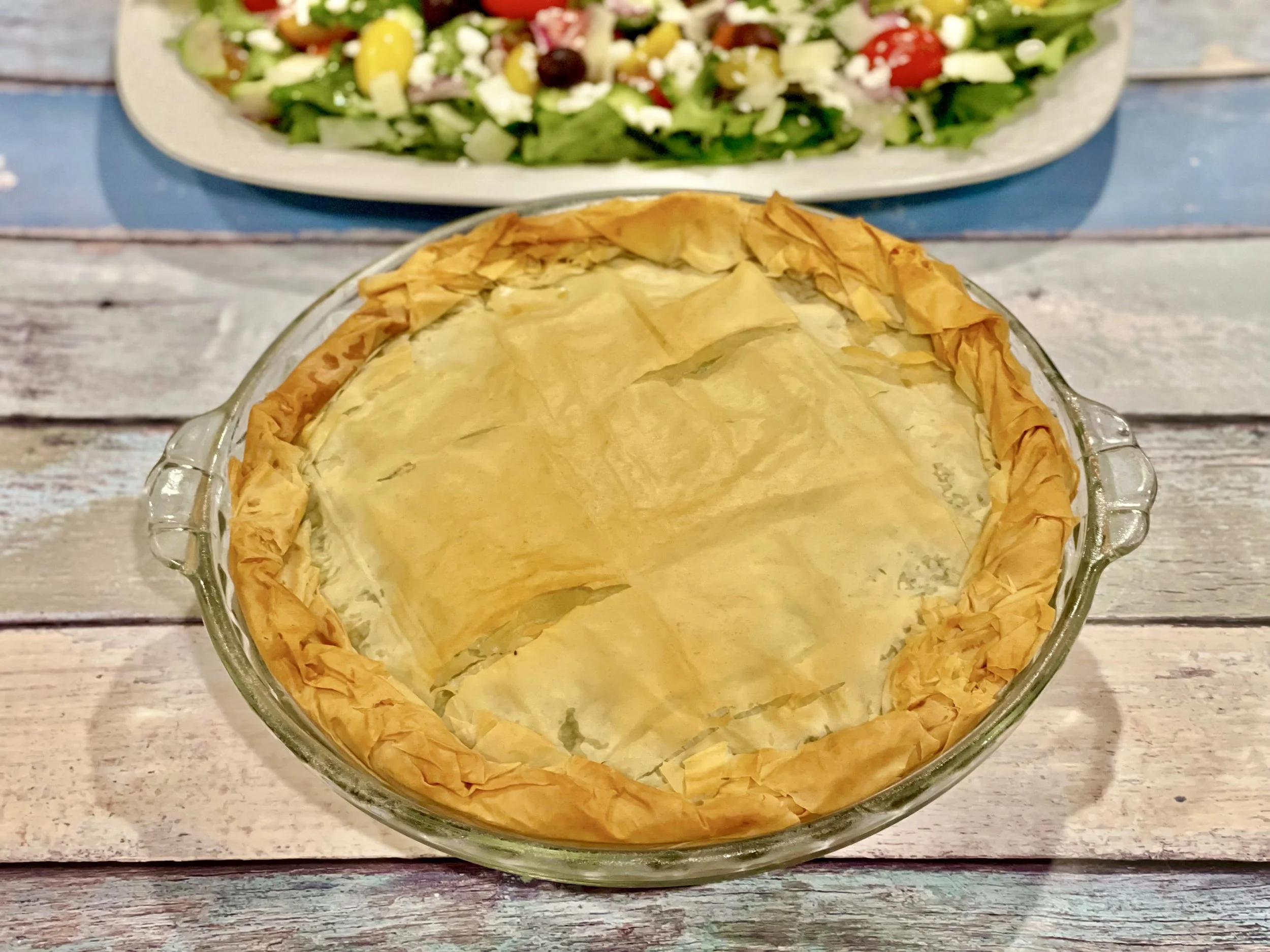 Greek spinach pie made in a baking dish