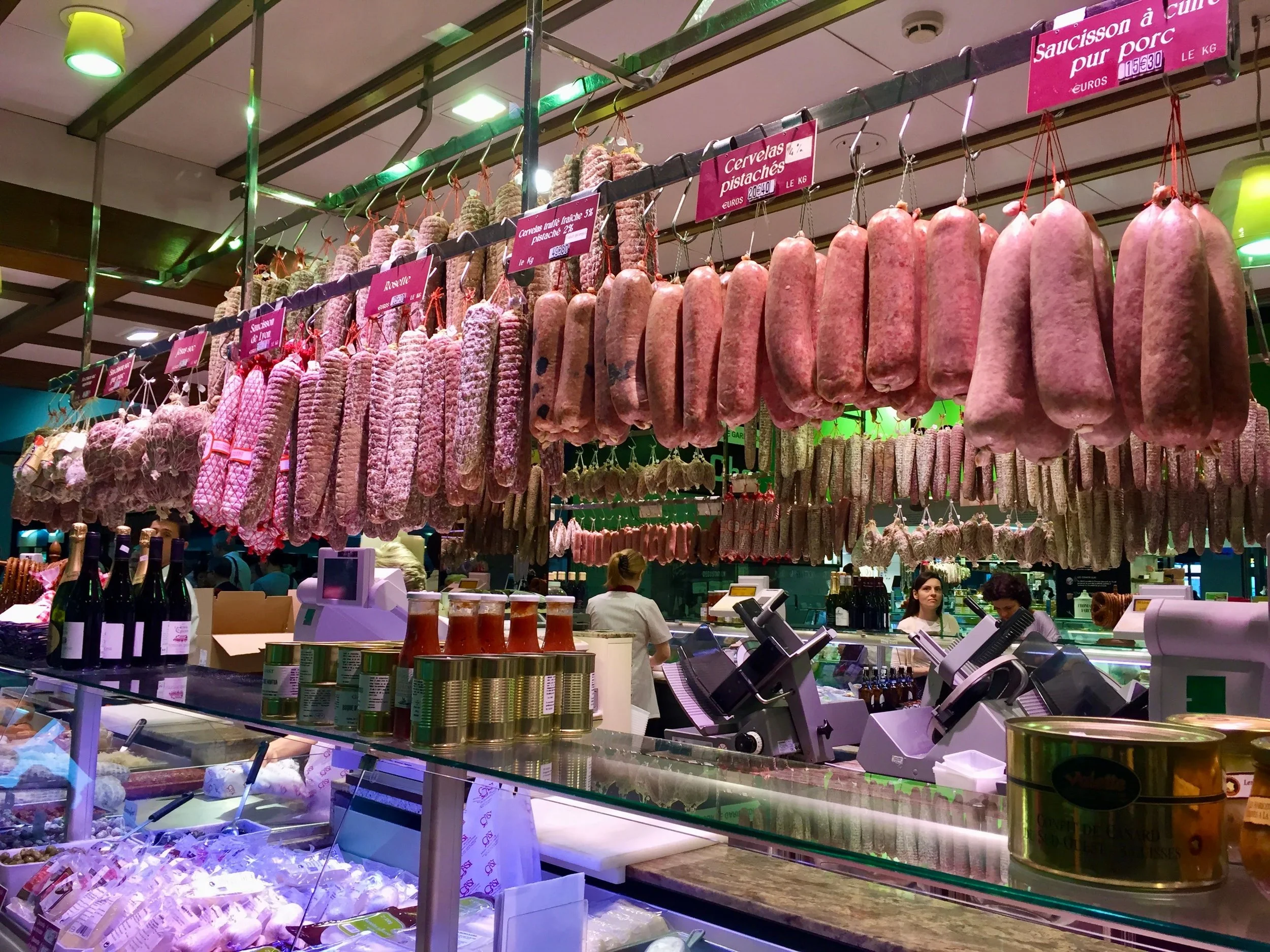 Lyon sausages hanging at Les Halle