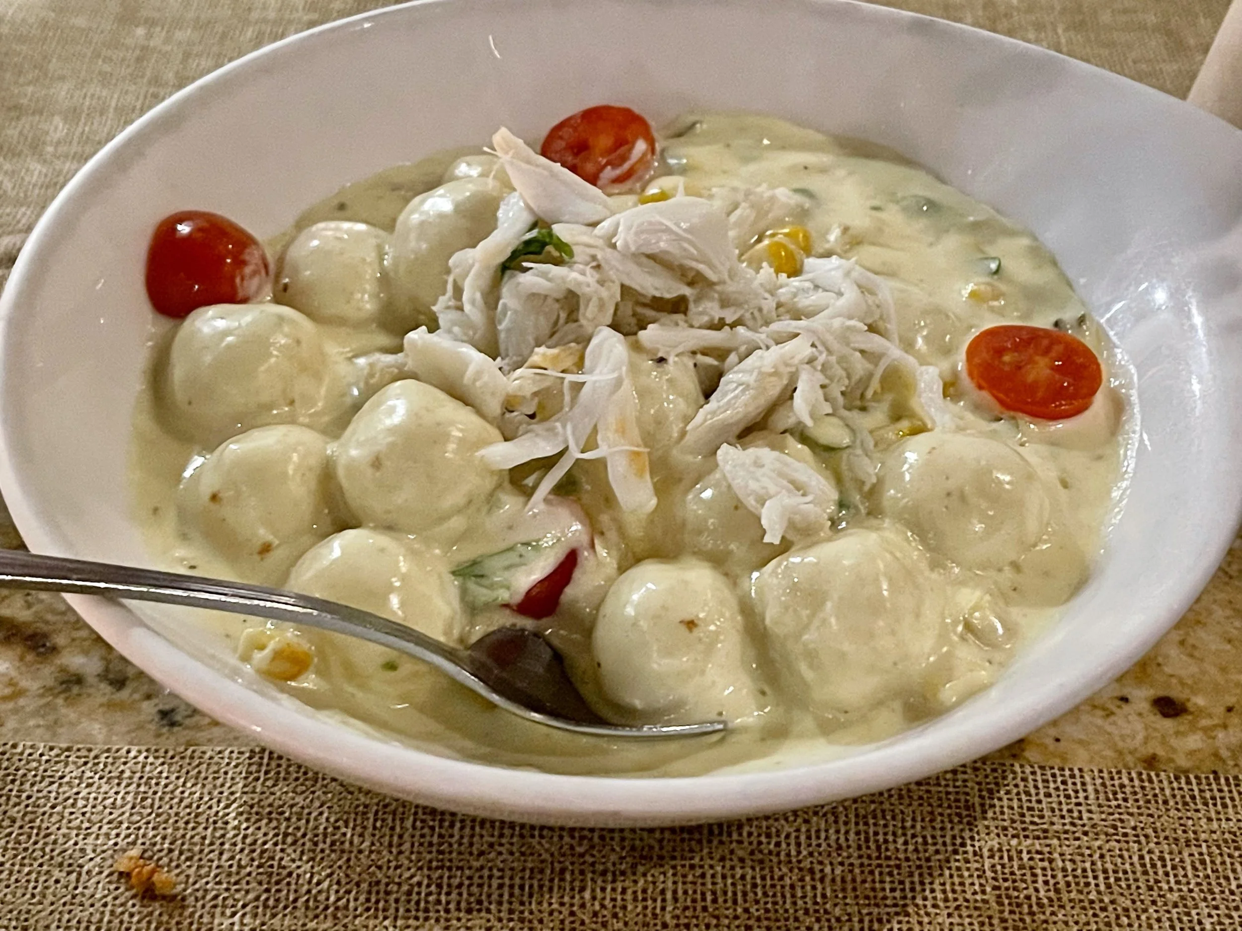Gnocchi in cream sauce with crab