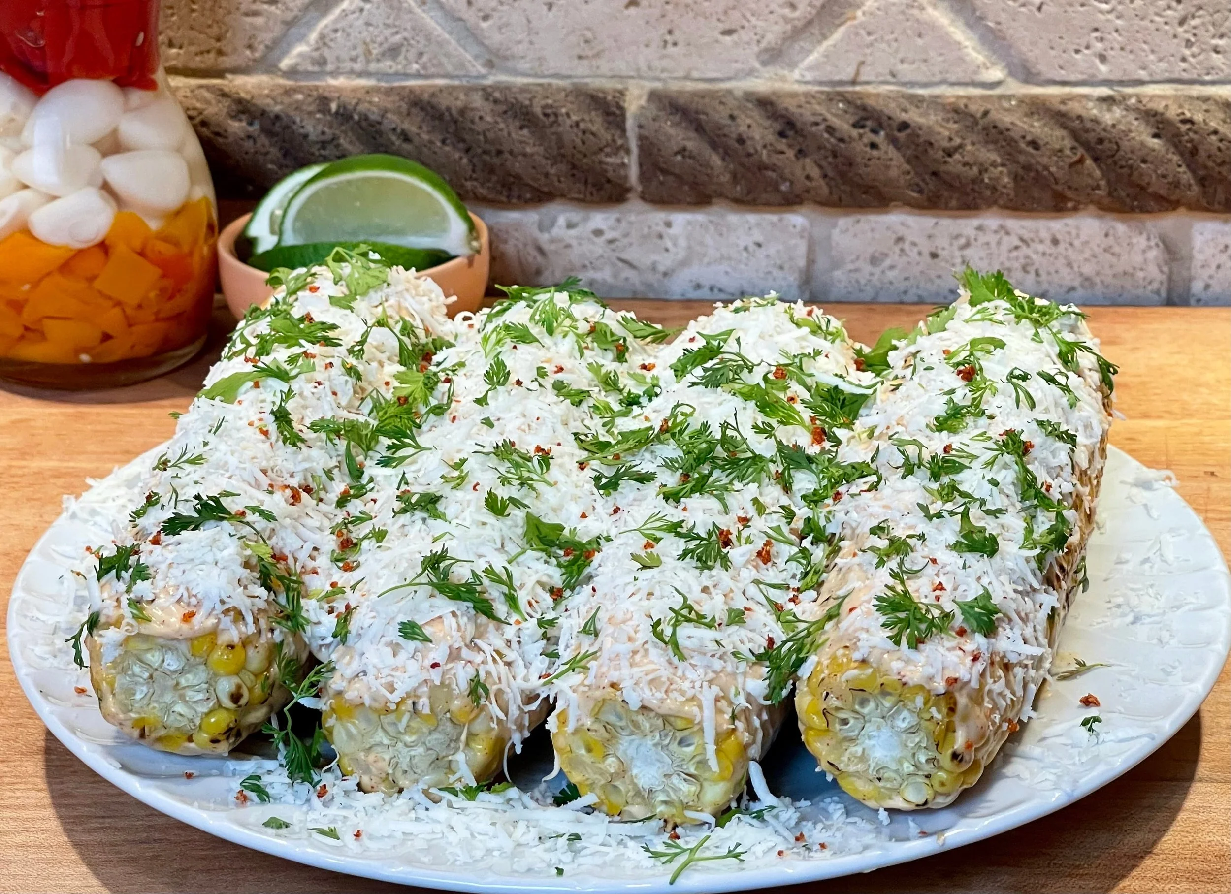 Serving Mexican Corn on a platter