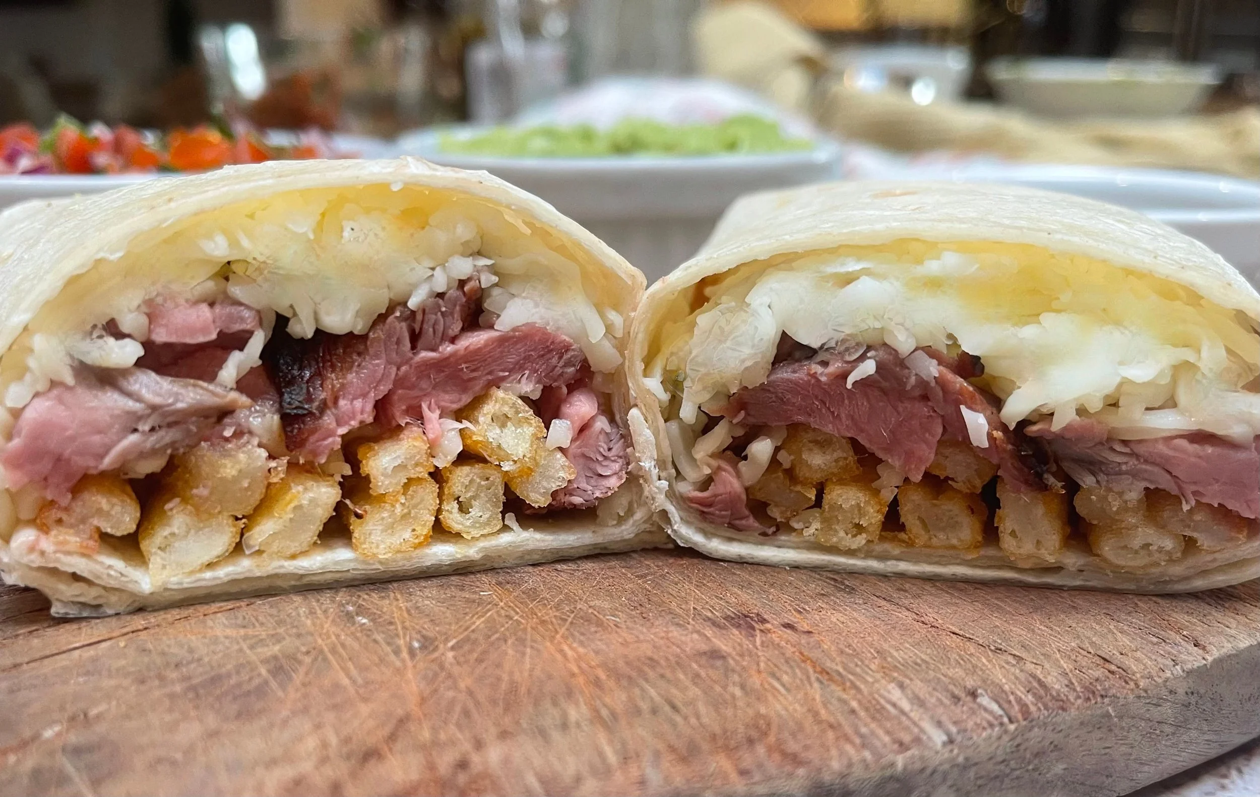 California Burrito cut in half